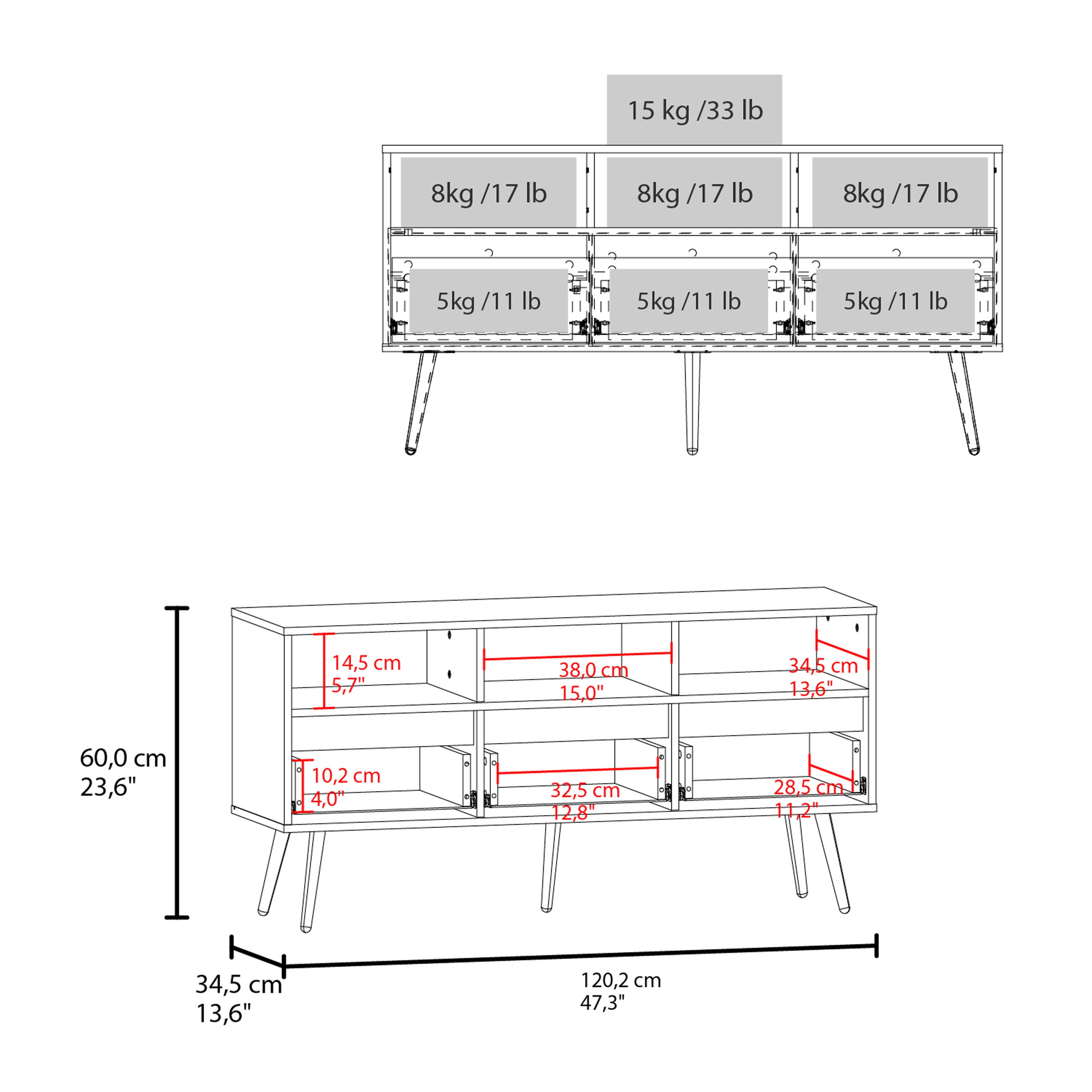 Barrow TV Stand, 3 Drawers, 3 Shelves, White / Natural Oak - Luciddepo