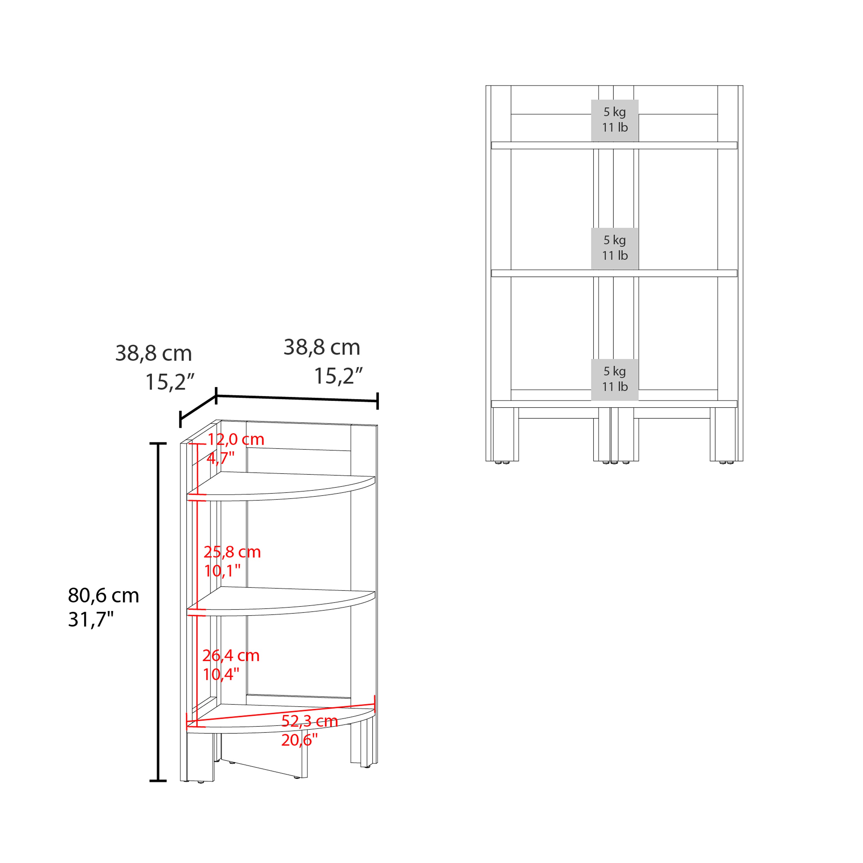 Akutan Side Table with 3 Shelves, 3 Legs, White - Luciddepo