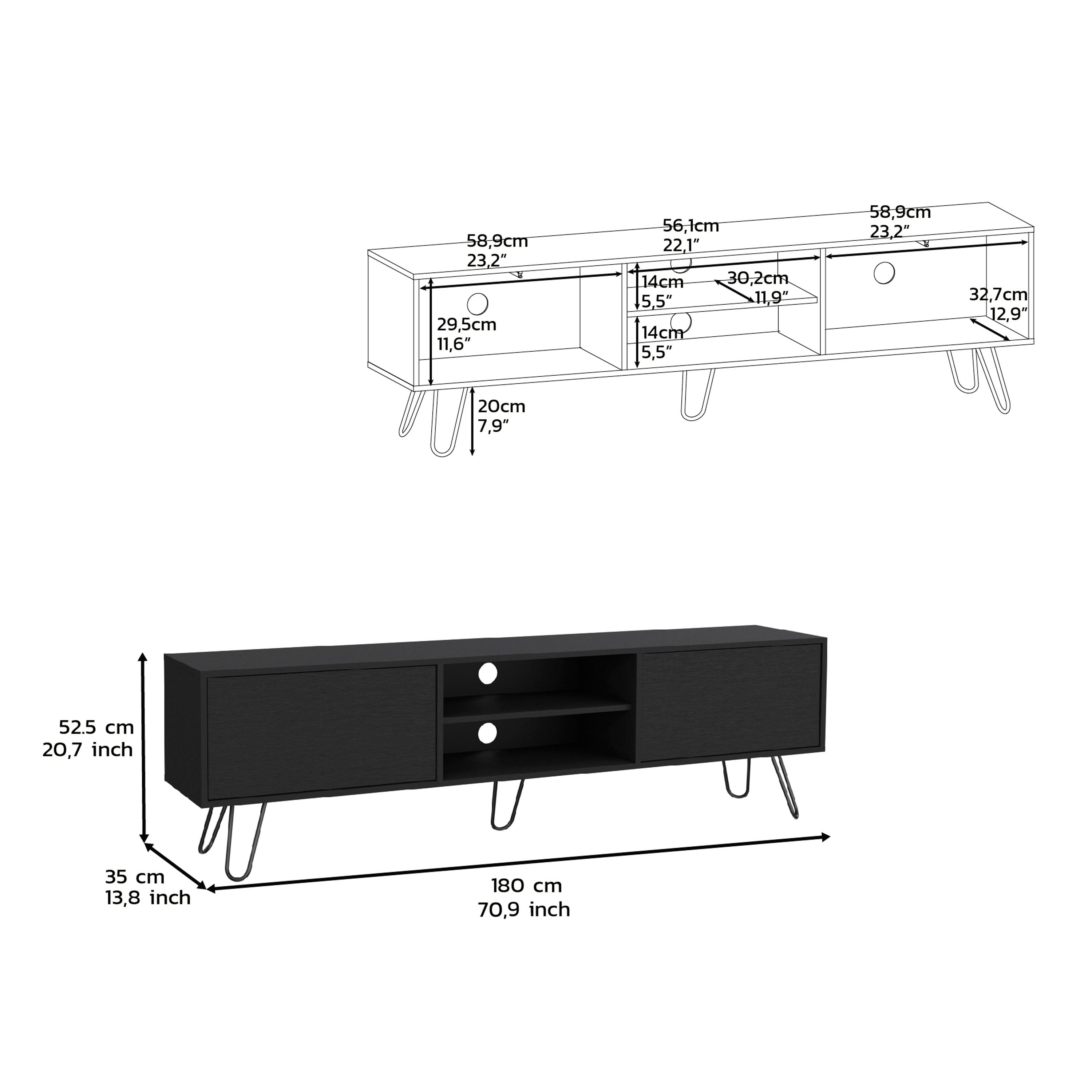 Waco TV Rack, Hairpin Stand with Spacious Storage and Cable Management Holes, Black - Luciddepo