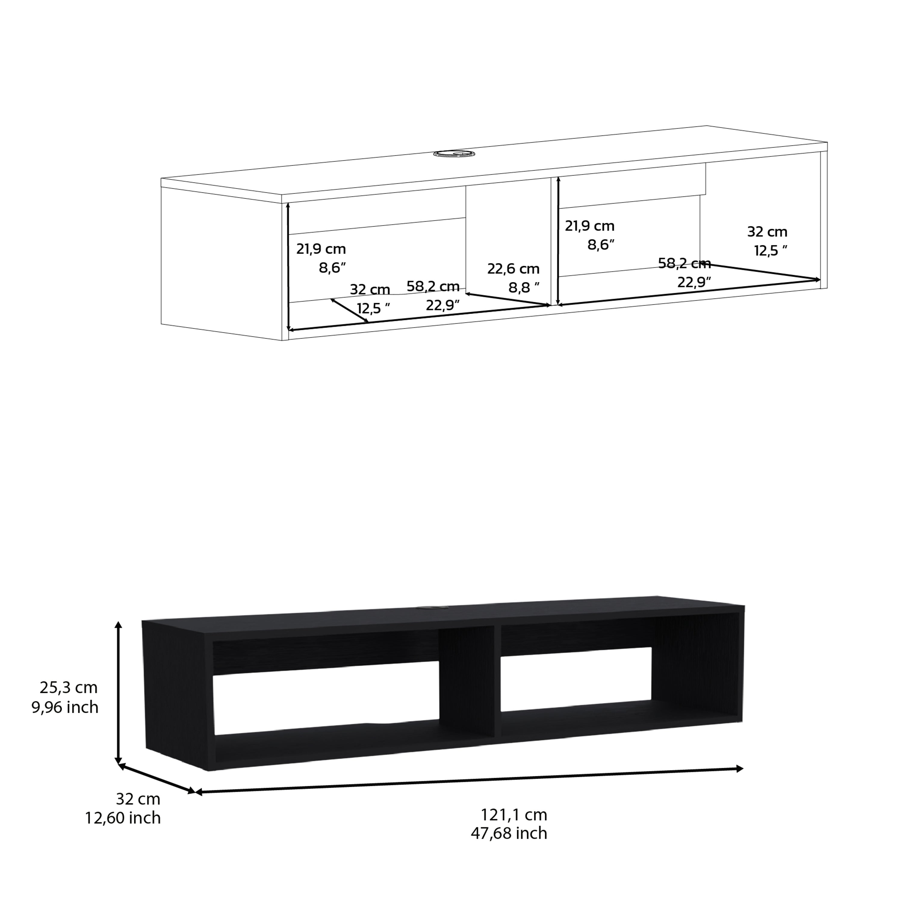 Klein FloatingTV Stand, Space-Saver Design with Functional Shelves, Black - Luciddepo