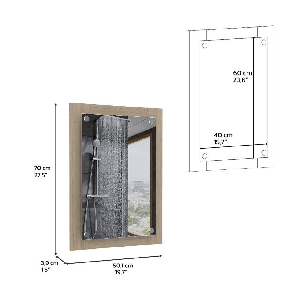 Siena Bathroom Mirror, Frame, Looking Glass, Light Pine - Luciddepo