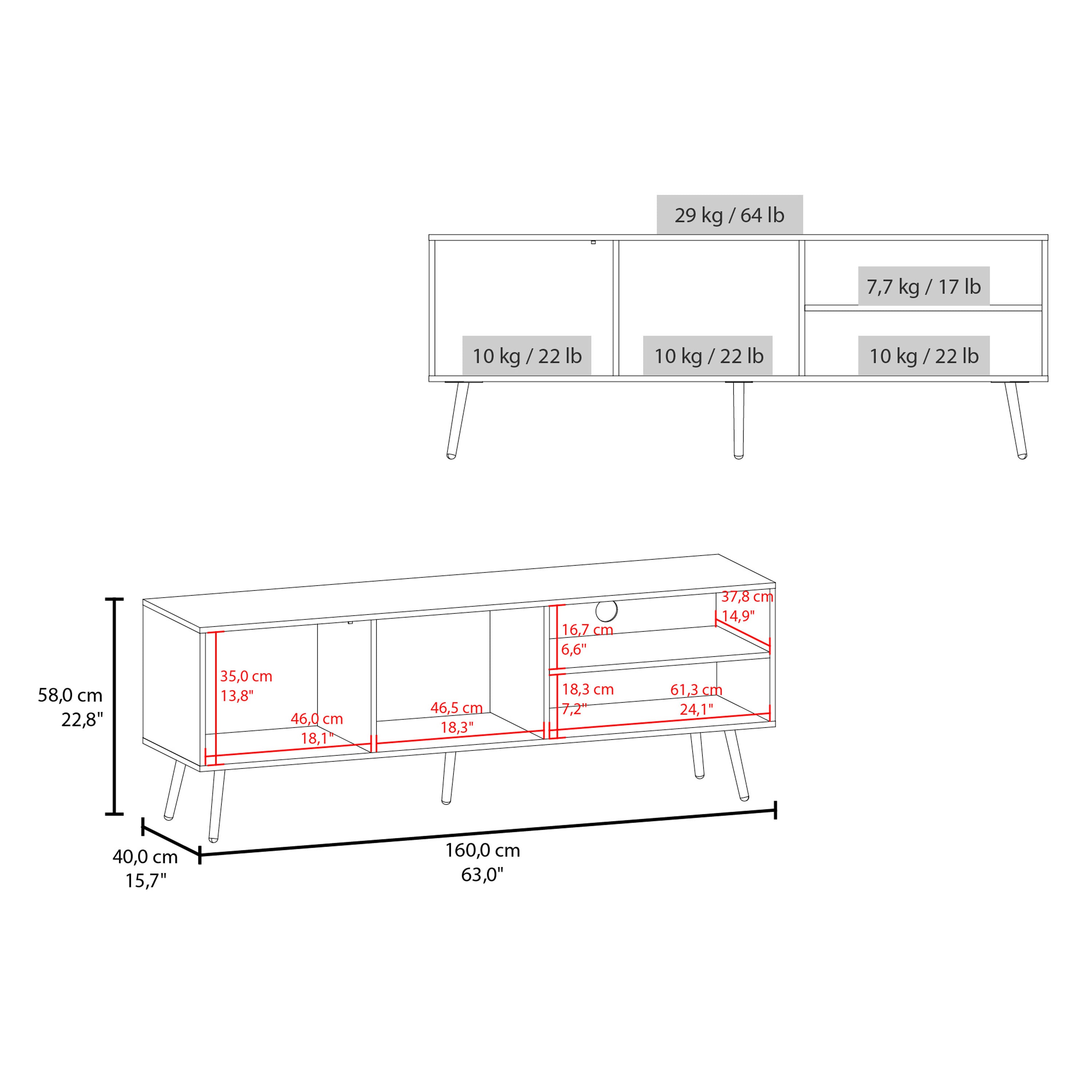 Ekwok TV Stand, 1 Door, 3 Shelves, Black - Luciddepo