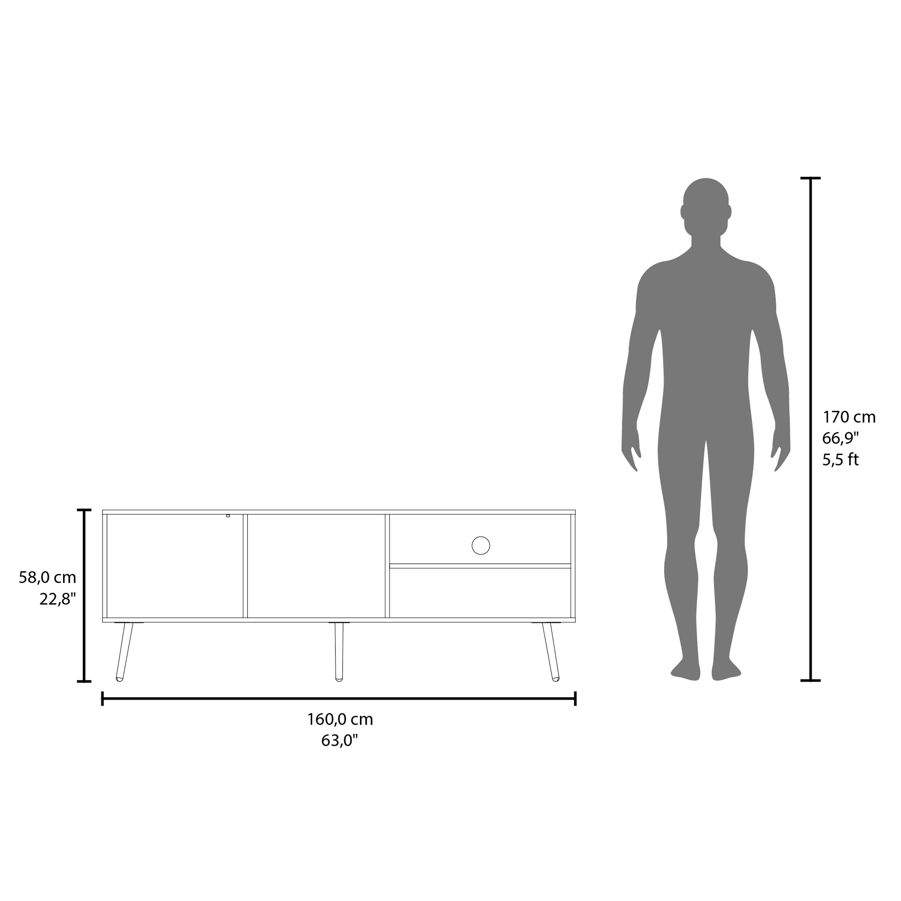 Ekwok TV Stand, 1 Door, 3 Shelves, Black - Luciddepo