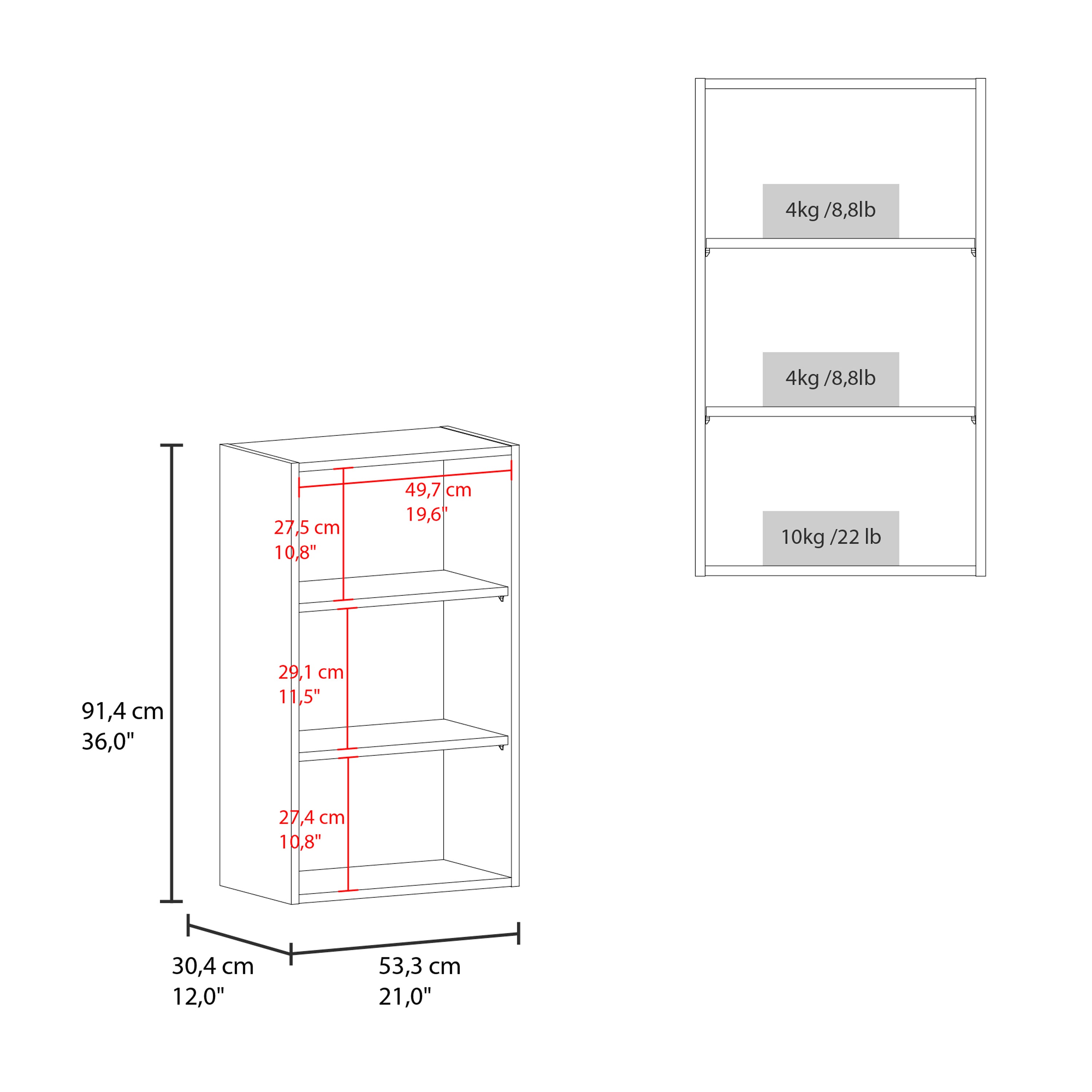 Kaltag Wall Cabinet, 3 shelves, White - Luciddepo