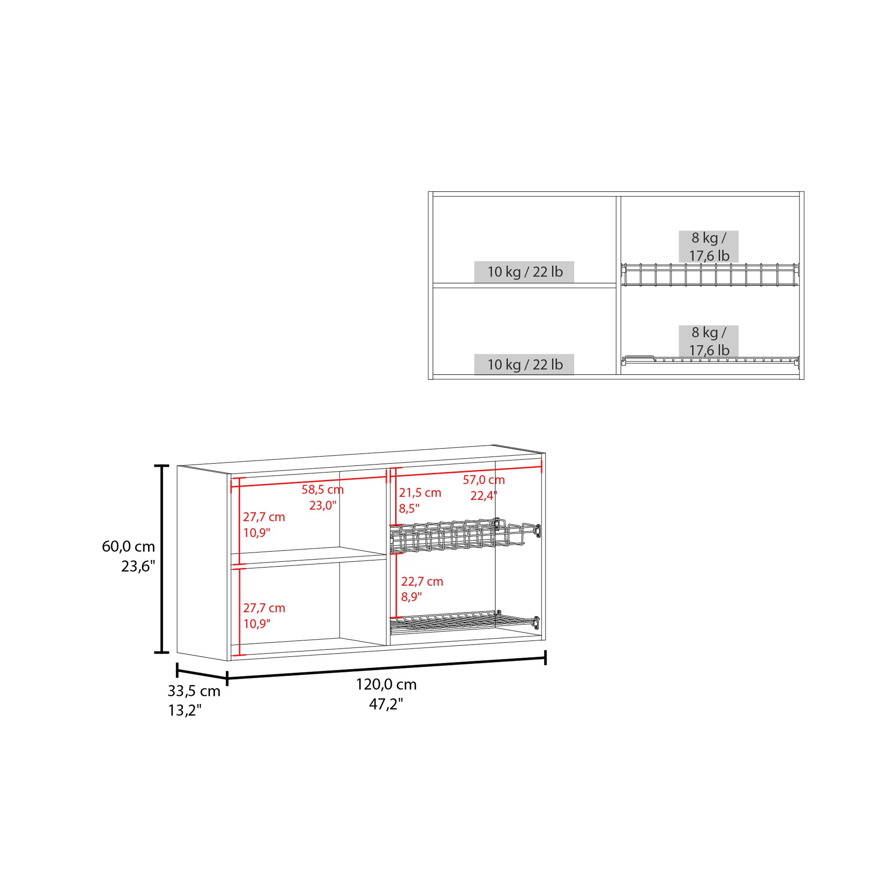 Oceana 120 Wall Cabinet, Four Doors, Two Cabinets, Two Shelves, Natural Oak - Luciddepo