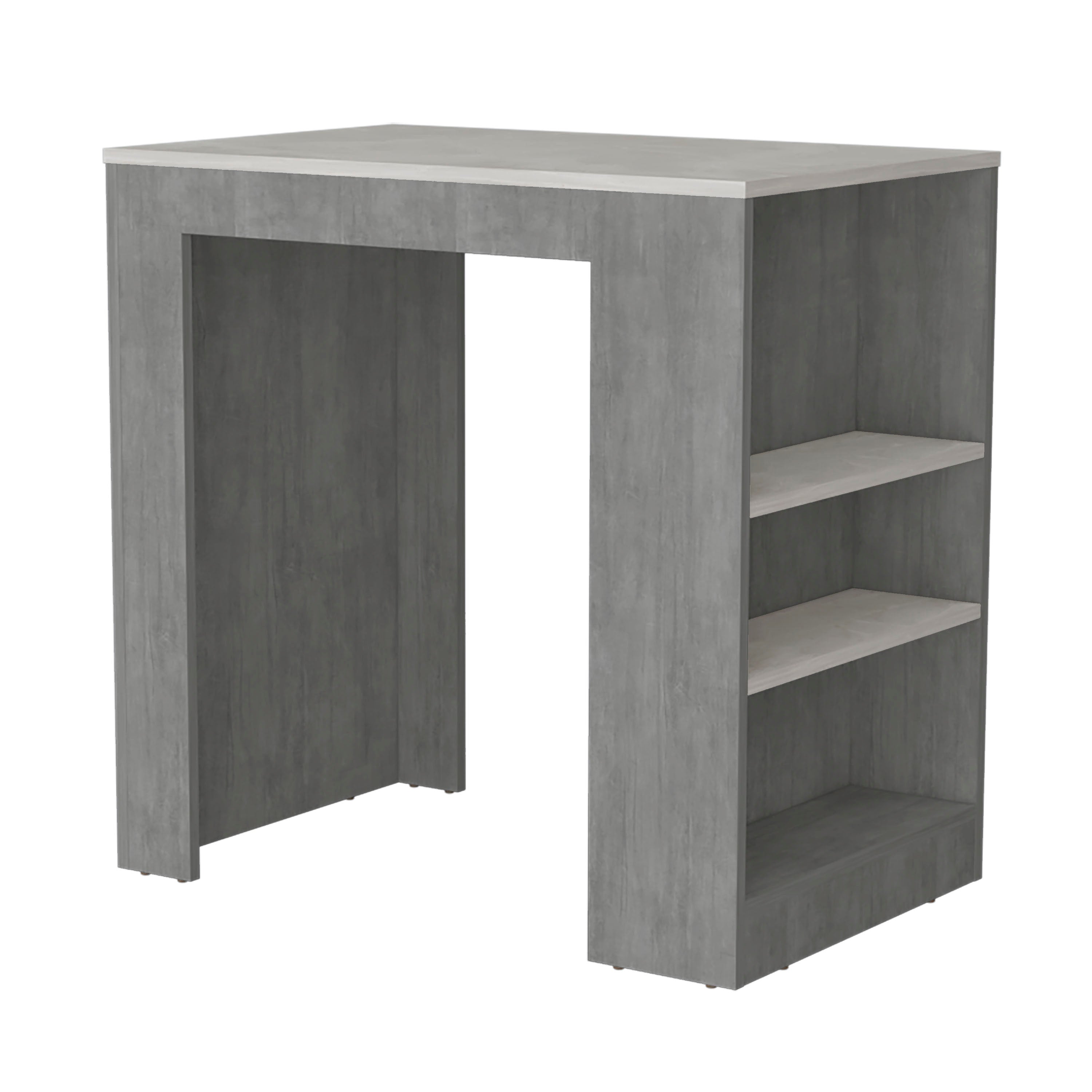 Lacour Kitchen Island, Kitchen Bar Table with 3-Side Shelves, Concrete Gray / Ibiza Marble Color Finish - Luciddepo