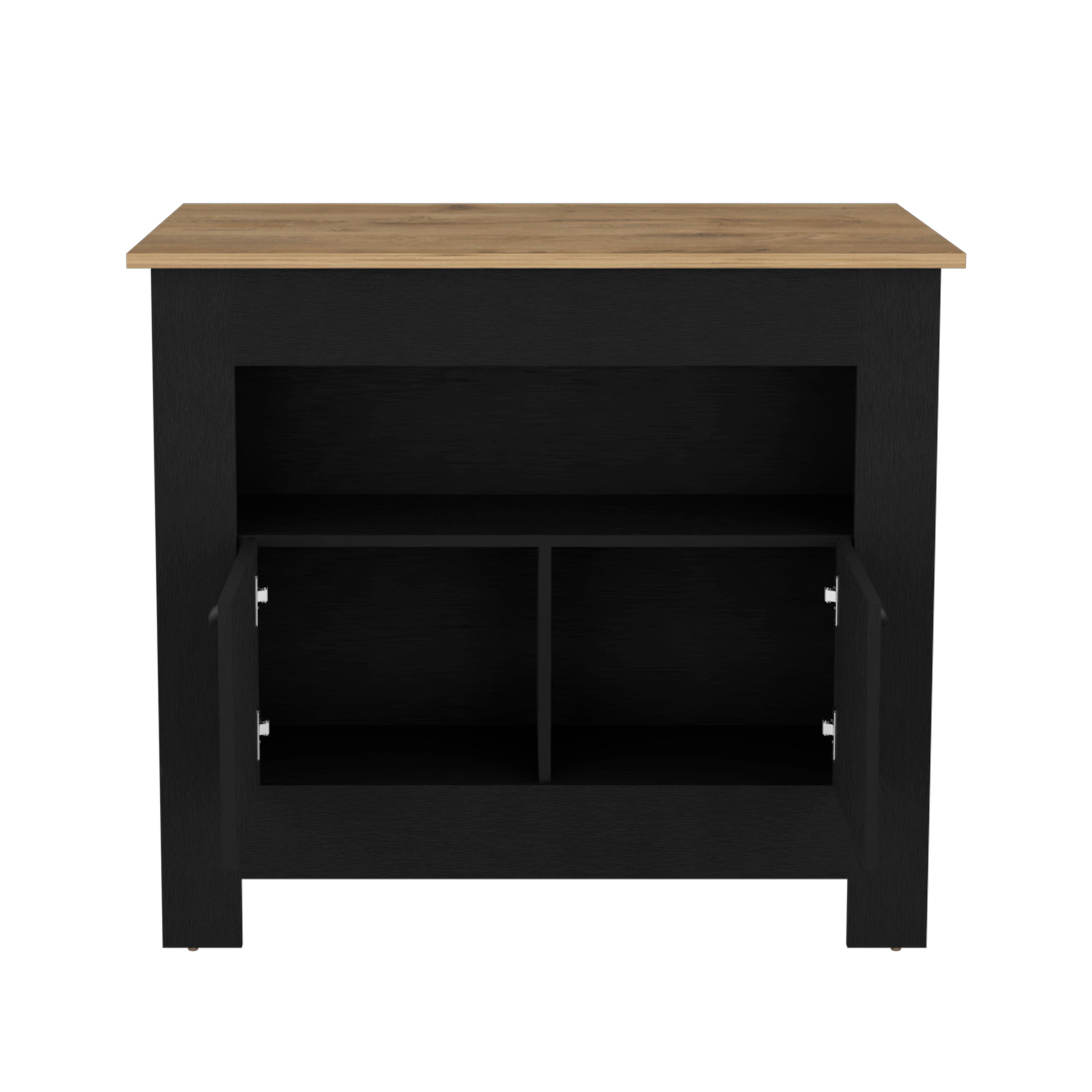 Floyd 35" H Kitchen Island, whit  2 doors, 3 shelves, Black/Macadamia - Luciddepo