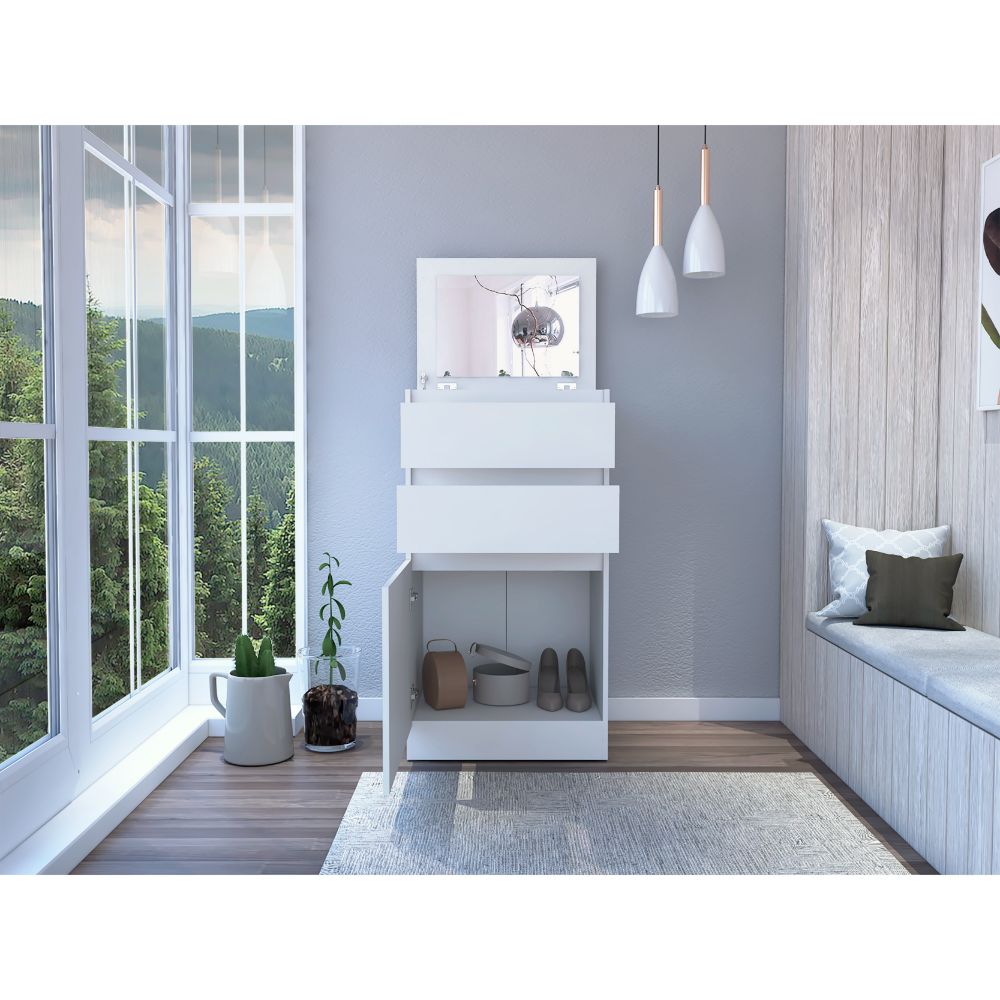Diamond Dresser, Jewelry Box, Mirror, Single Door Cabinet, Two Drawers, White - Luciddepo