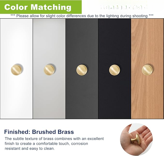 Gold Kitchen Cabinet Knobs, Solid Brass Knobs for Dresser Drawer, Minimalist Bathroom Cabinet Pulls, Modern Furniture Hardware, Brushed Finish (Semicircle/Round/Mushroom/Step) - Luciddepot