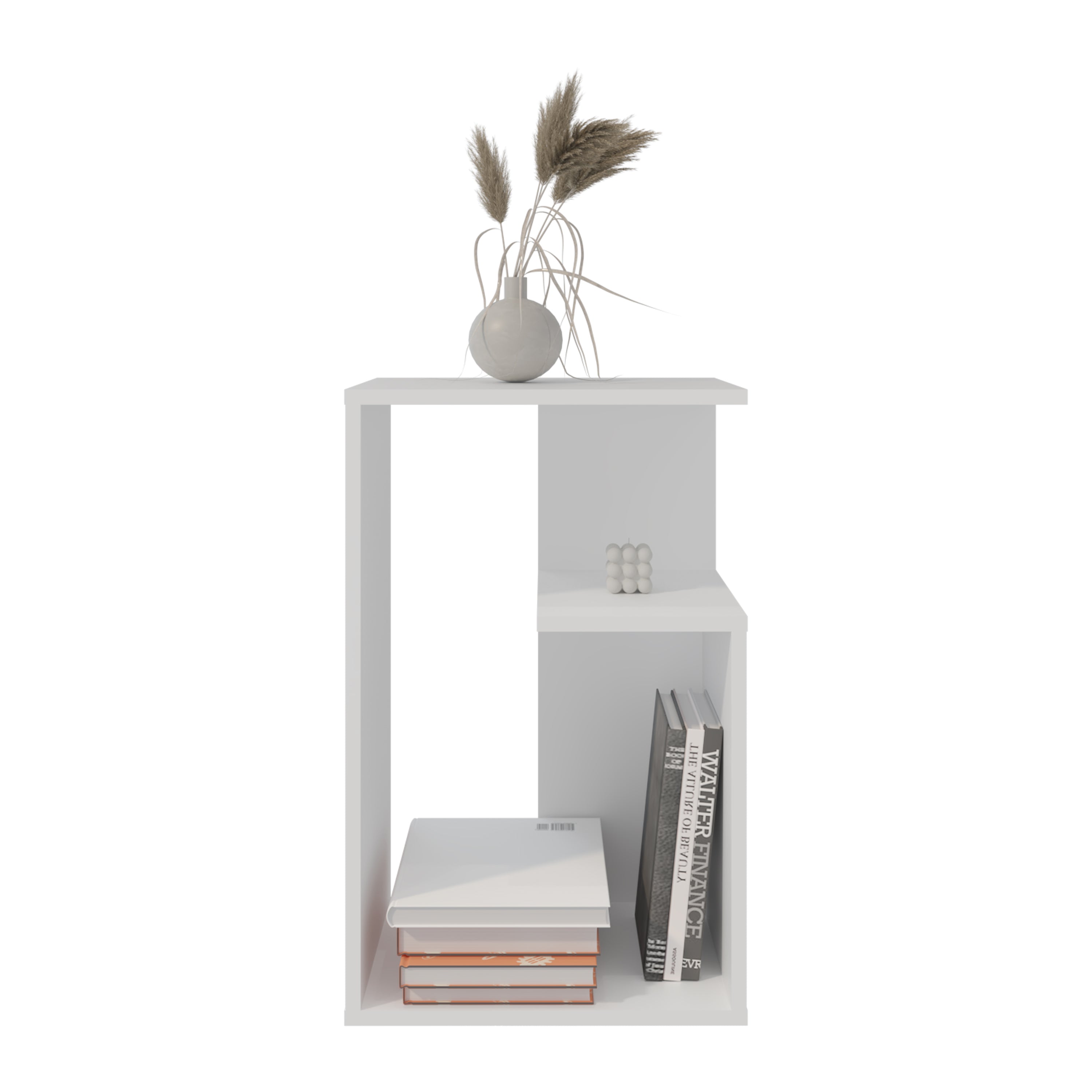 Stebbins Side Table, 2 Shelves, White - Luciddepo