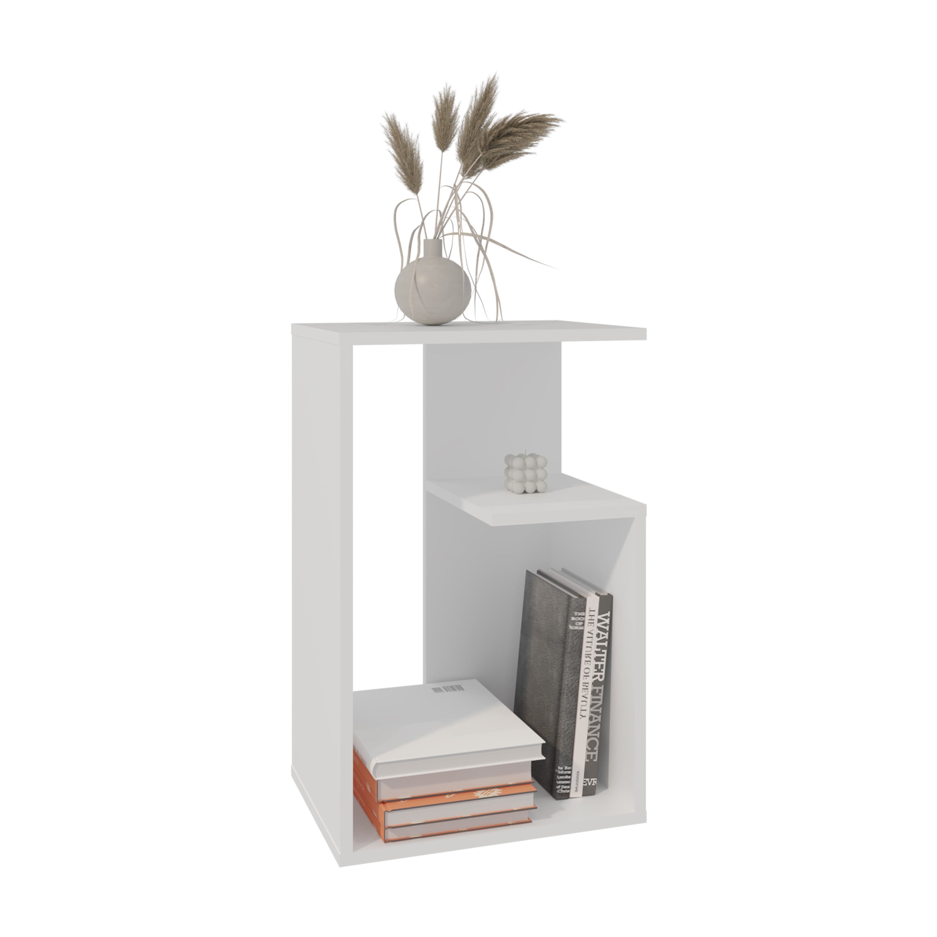 Stebbins Side Table, 2 Shelves, White - Luciddepo