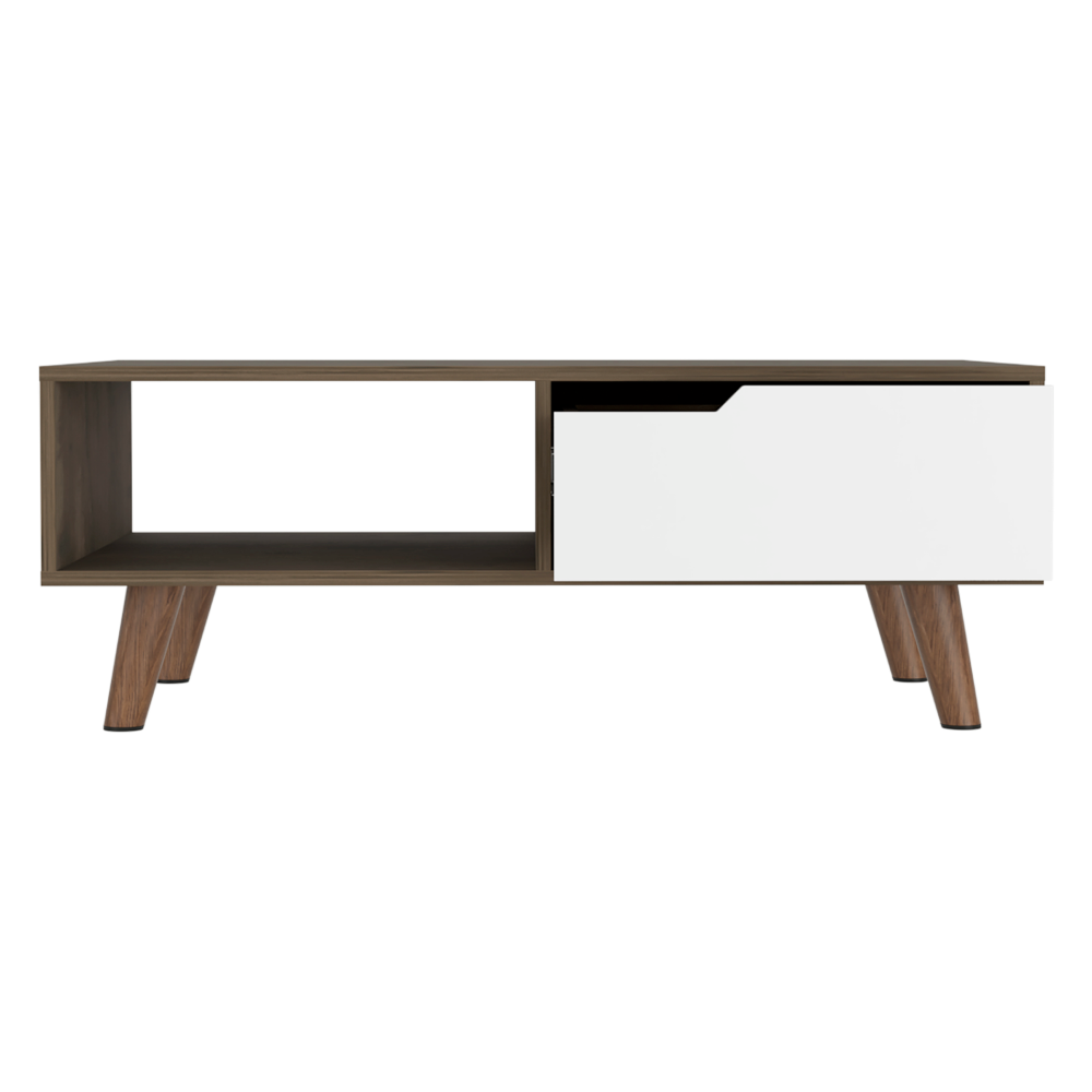Kobe Coffee Table 2.0 , One Open Shelf, One Drawer, Dark Brown/White - Luciddepo