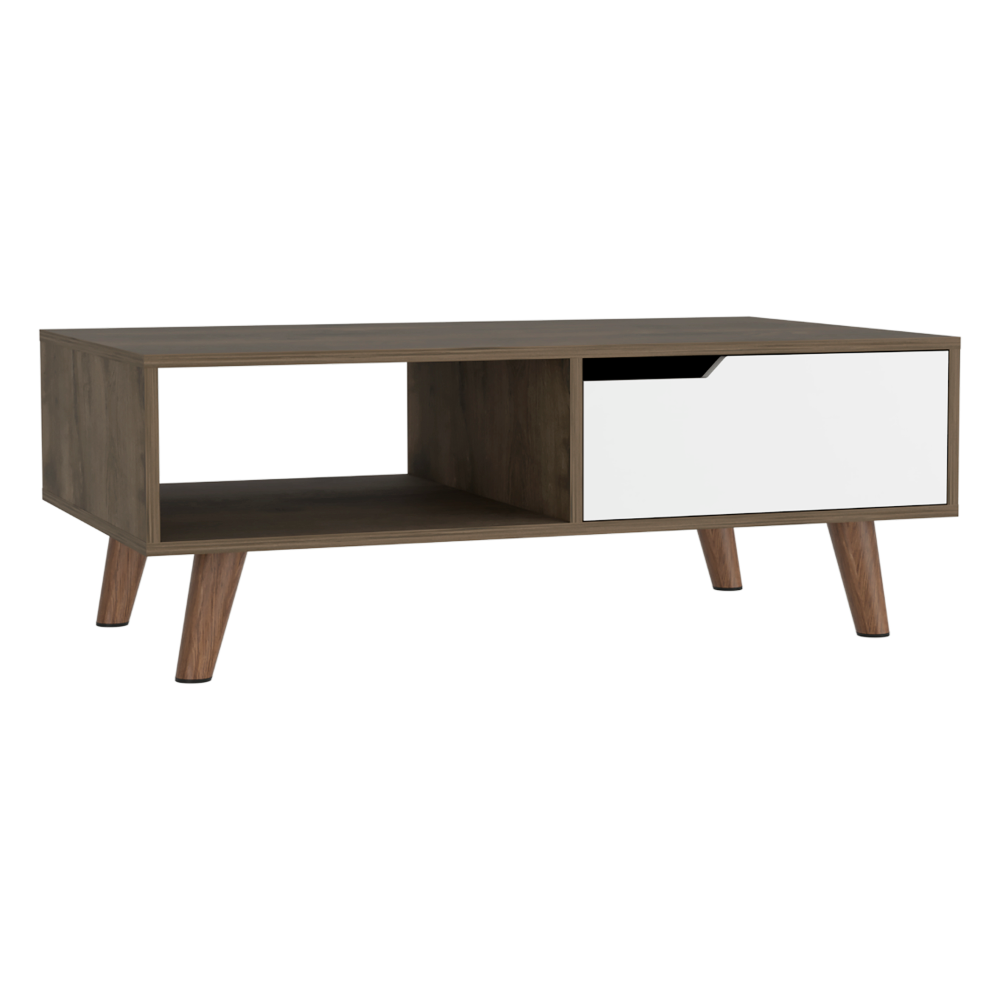Kobe Coffee Table 2.0 , One Open Shelf, One Drawer, Dark Brown/White - Luciddepo