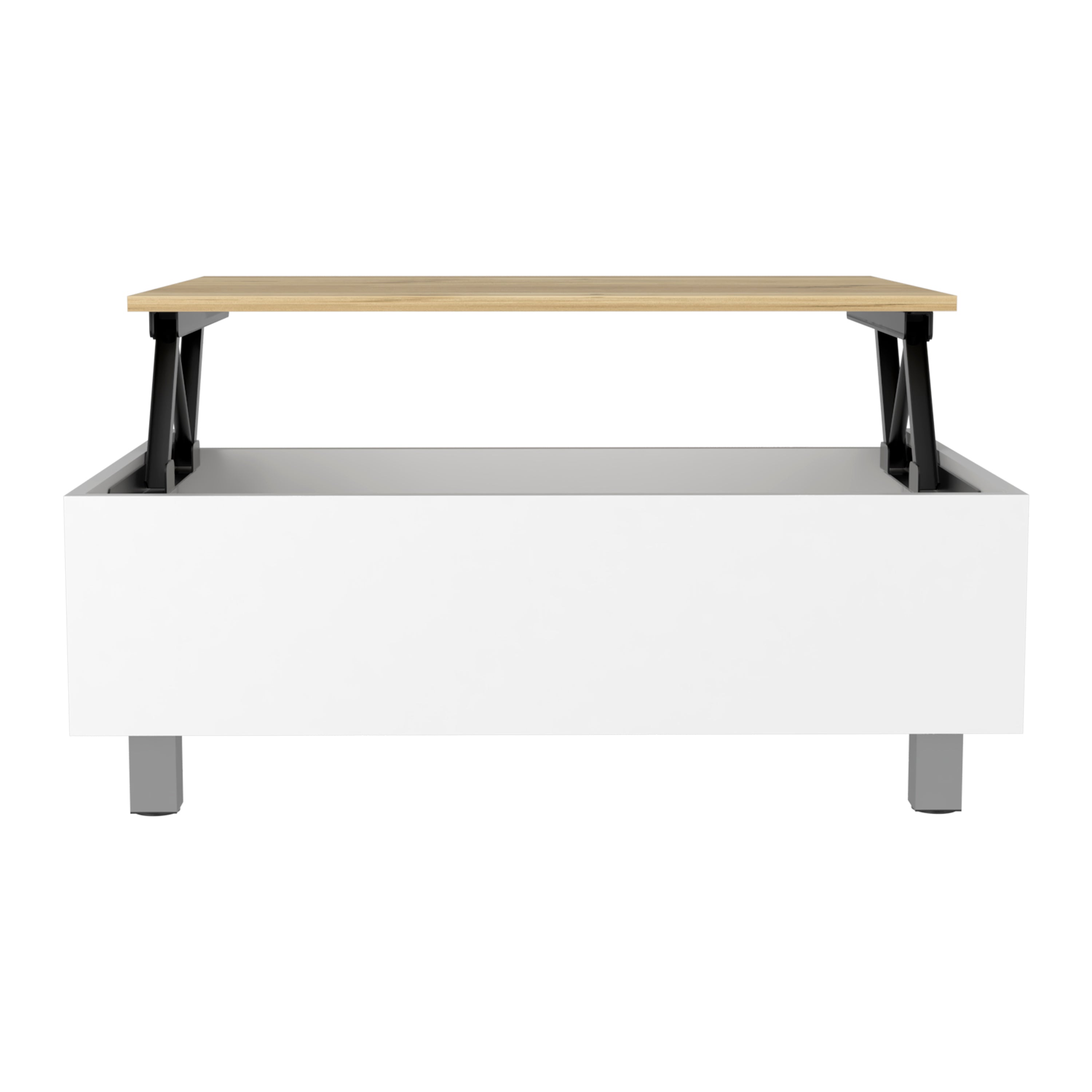 Aran Lift Top Coffee Table, Storage Compartment, White / Light Oak - Luciddepo