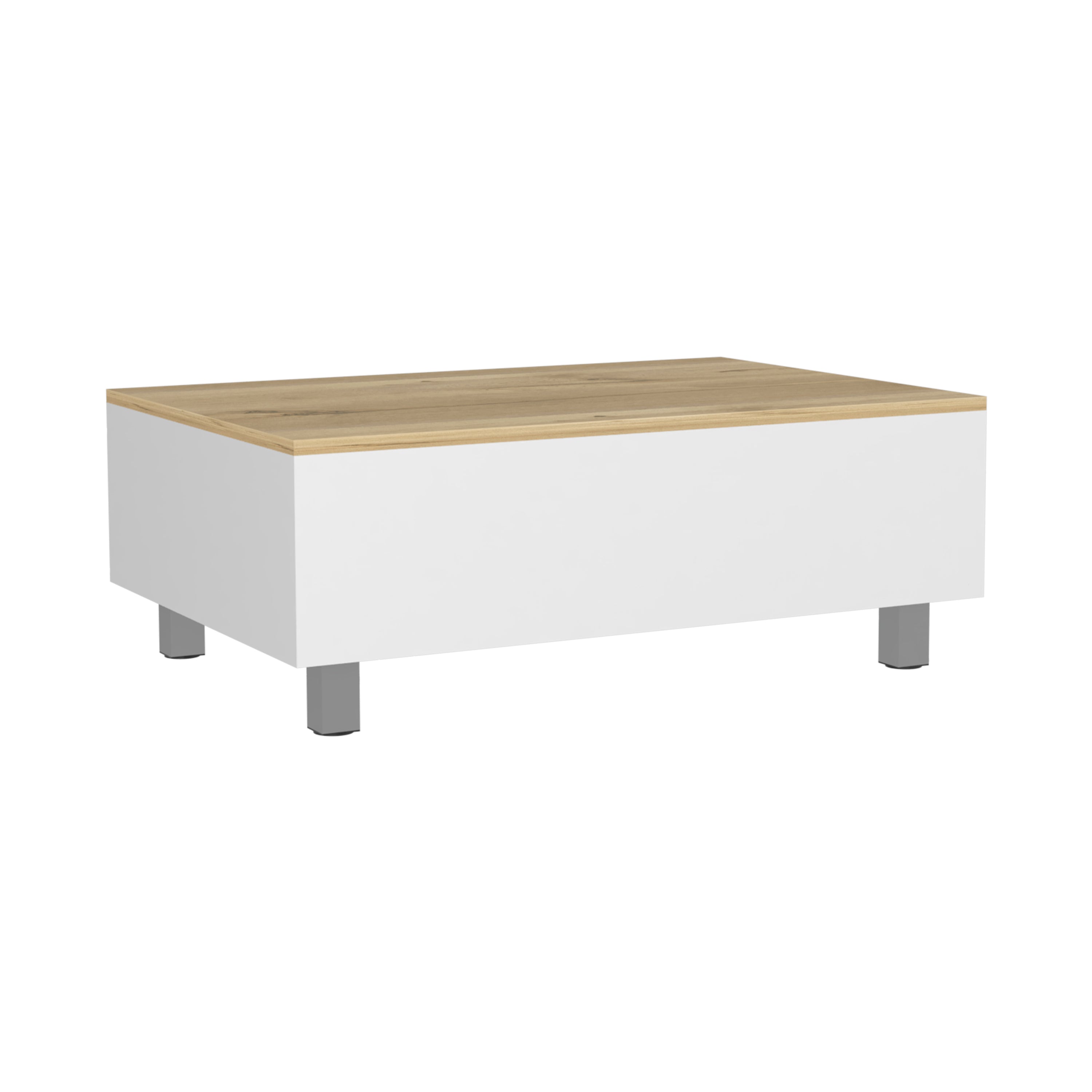 Aran Lift Top Coffee Table, Storage Compartment, White / Light Oak - Luciddepo