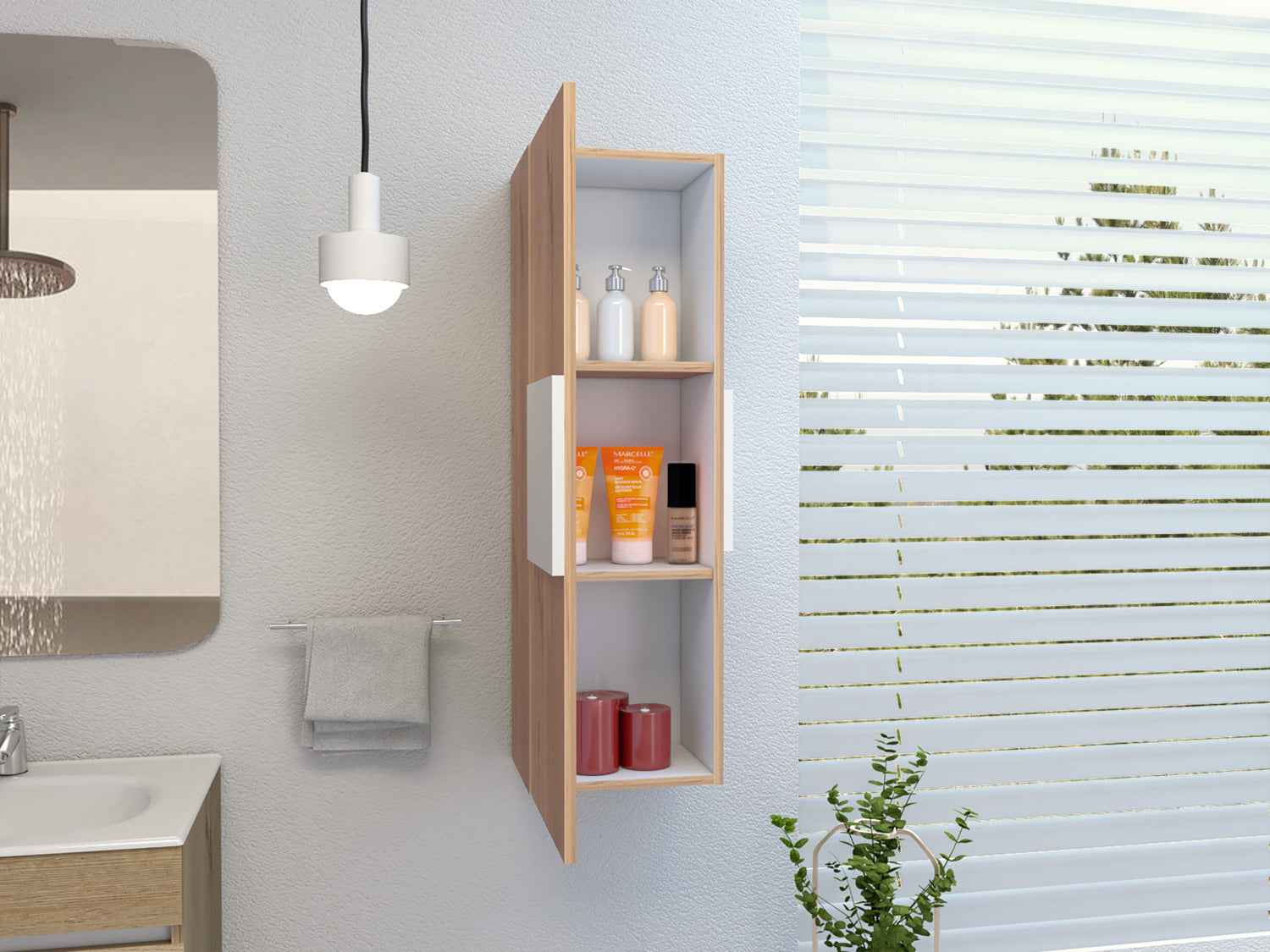 Magna Medicine Single Door Cabinet, Three Shelves, Light Oak / White