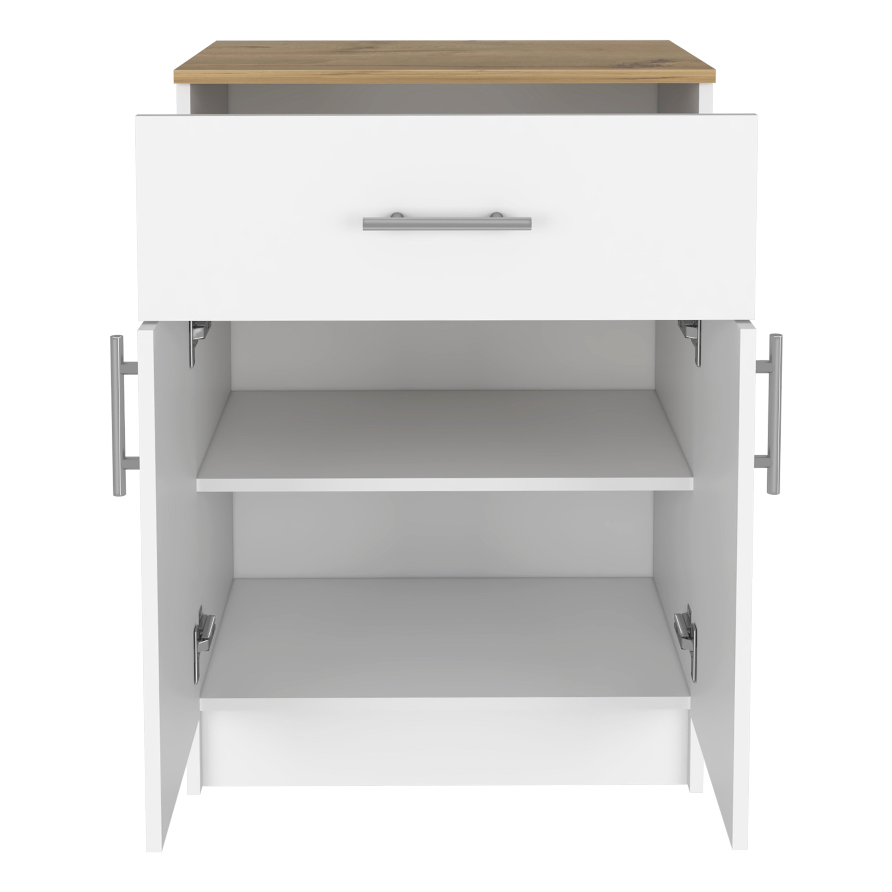 Barbados Pantry Organizer Cabinet with One Drawer, Two Interior Shelves, and Two Doors, White/Light Oak - Luciddepo