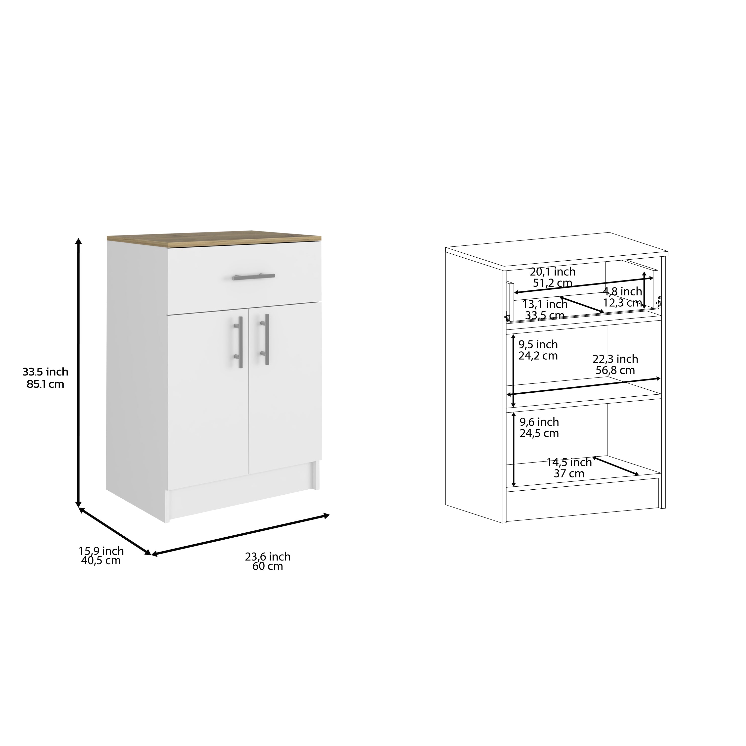 Barbados Pantry Organizer Cabinet with One Drawer, Two Interior Shelves, and Two Doors, White/Light Oak - Luciddepo