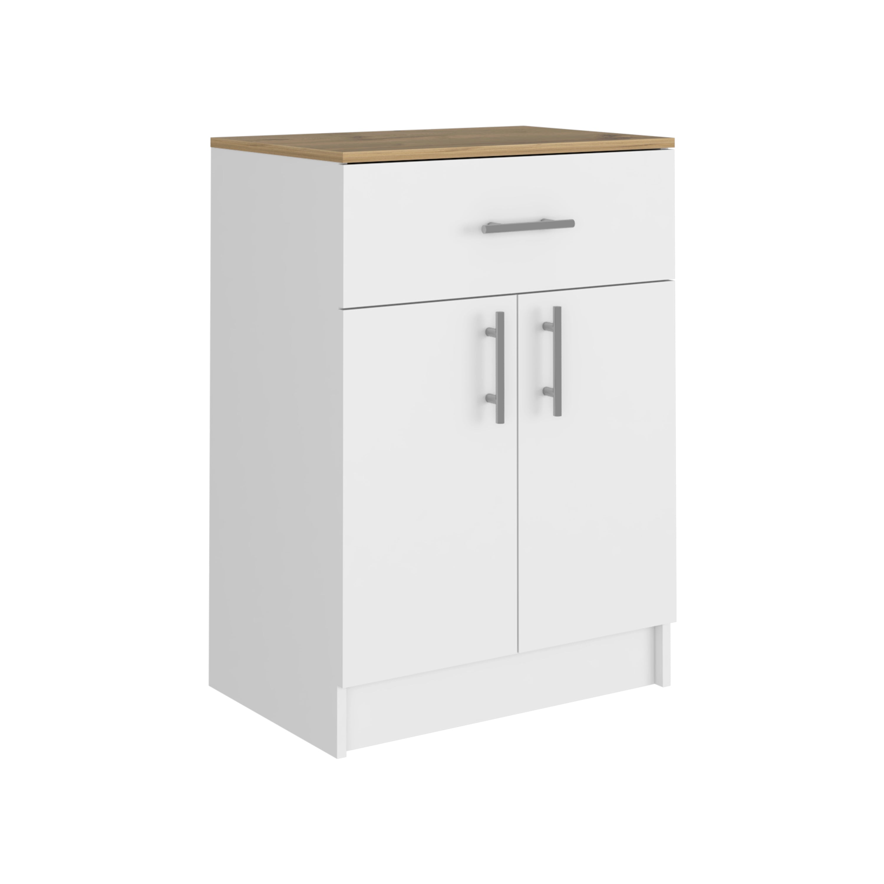 Barbados Pantry Organizer Cabinet with One Drawer, Two Interior Shelves, and Two Doors, White/Light Oak - Luciddepo