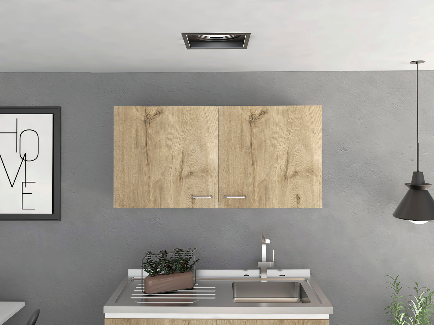 Salento Wall Double Door Cabinet, Two Shelves, White / Light Oak - Luciddepo