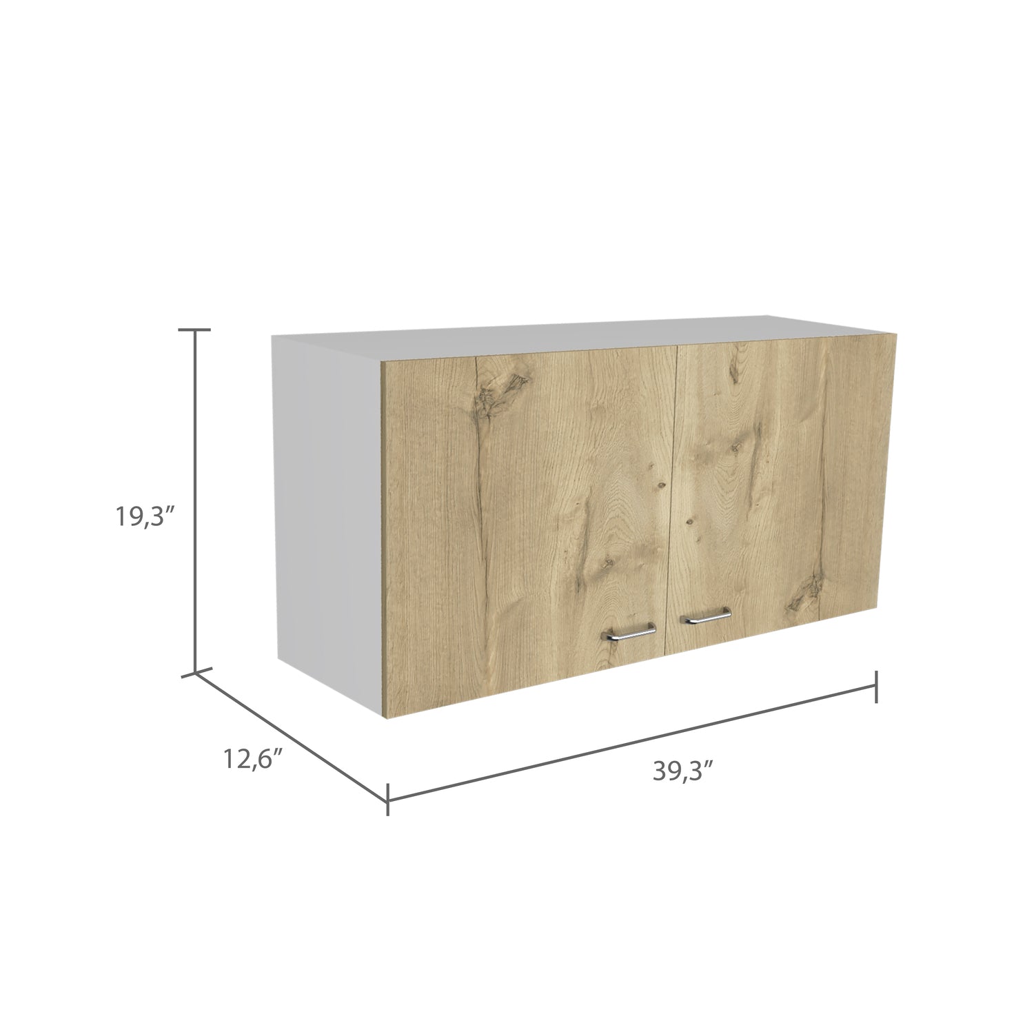 Salento Wall Double Door Cabinet, Two Shelves, White / Light Oak - Luciddepo