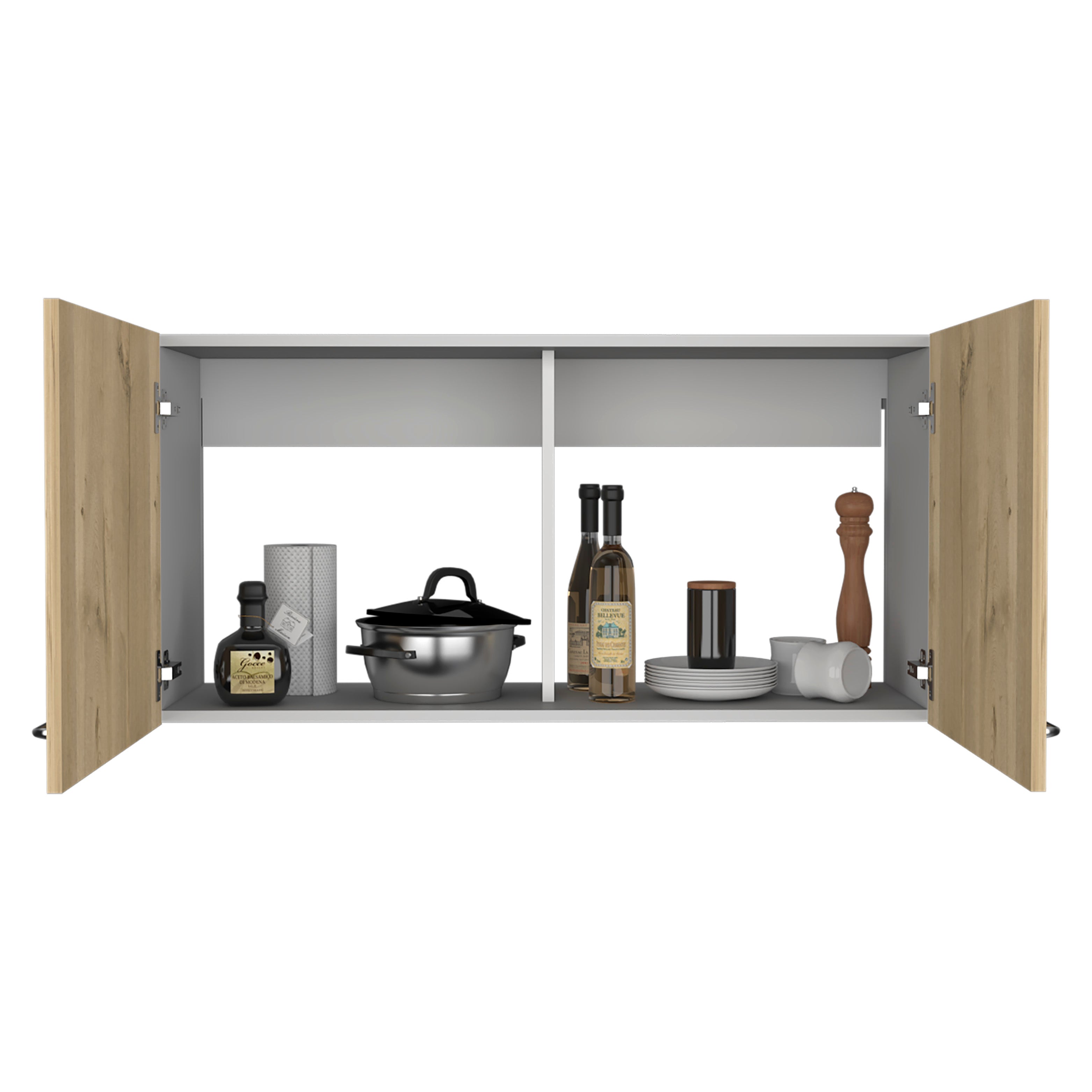 Salento Wall Double Door Cabinet, Two Shelves, White / Light Oak - Luciddepo