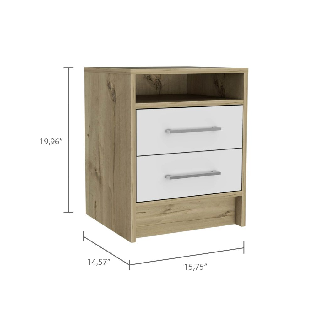 Leyva Nightstand, Two Drawers, Superior Top, White / Light Oak - Luciddepo