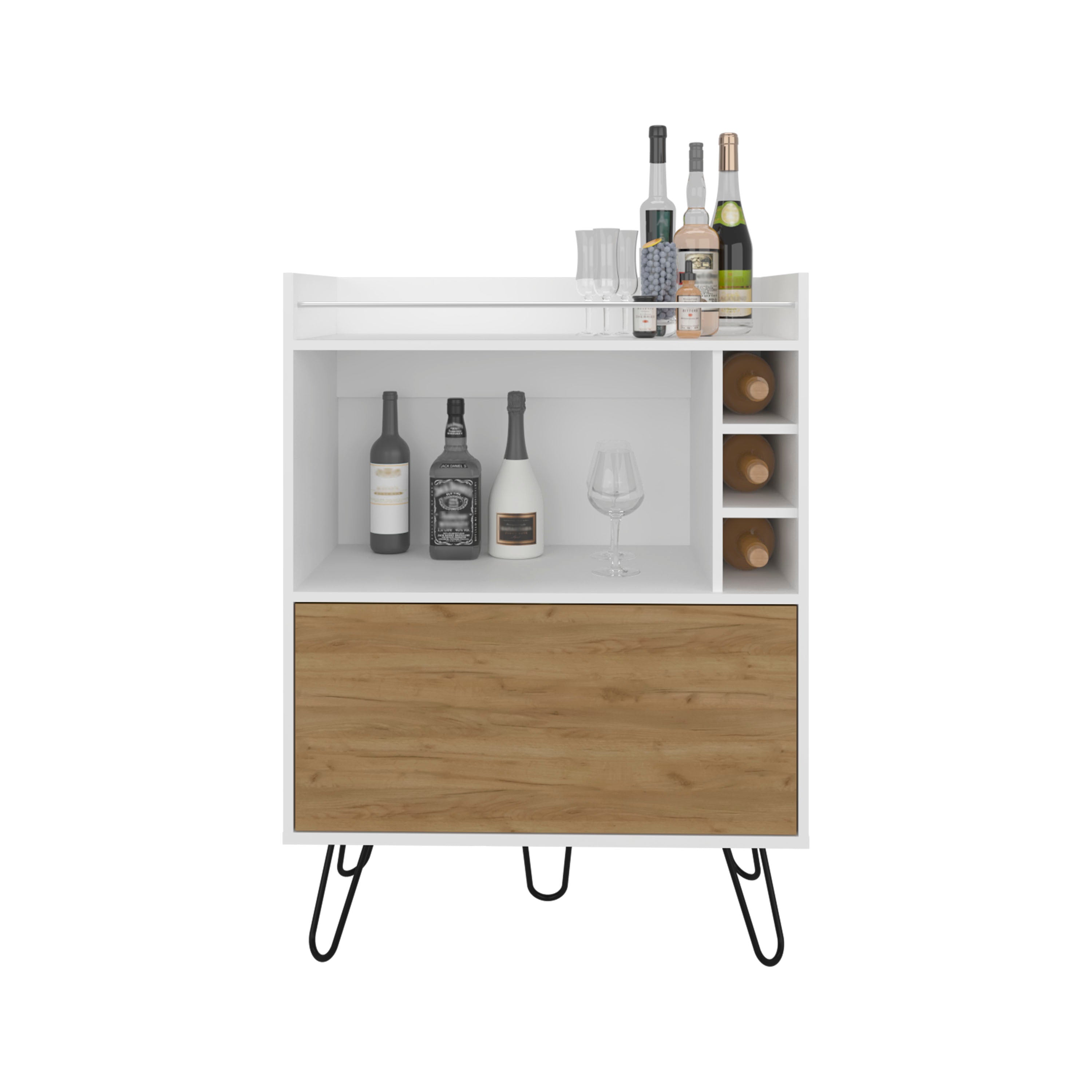 Topton Bar Cabinet, 1 Door, 4 Shelves, White / Natural Oak - Luciddepo