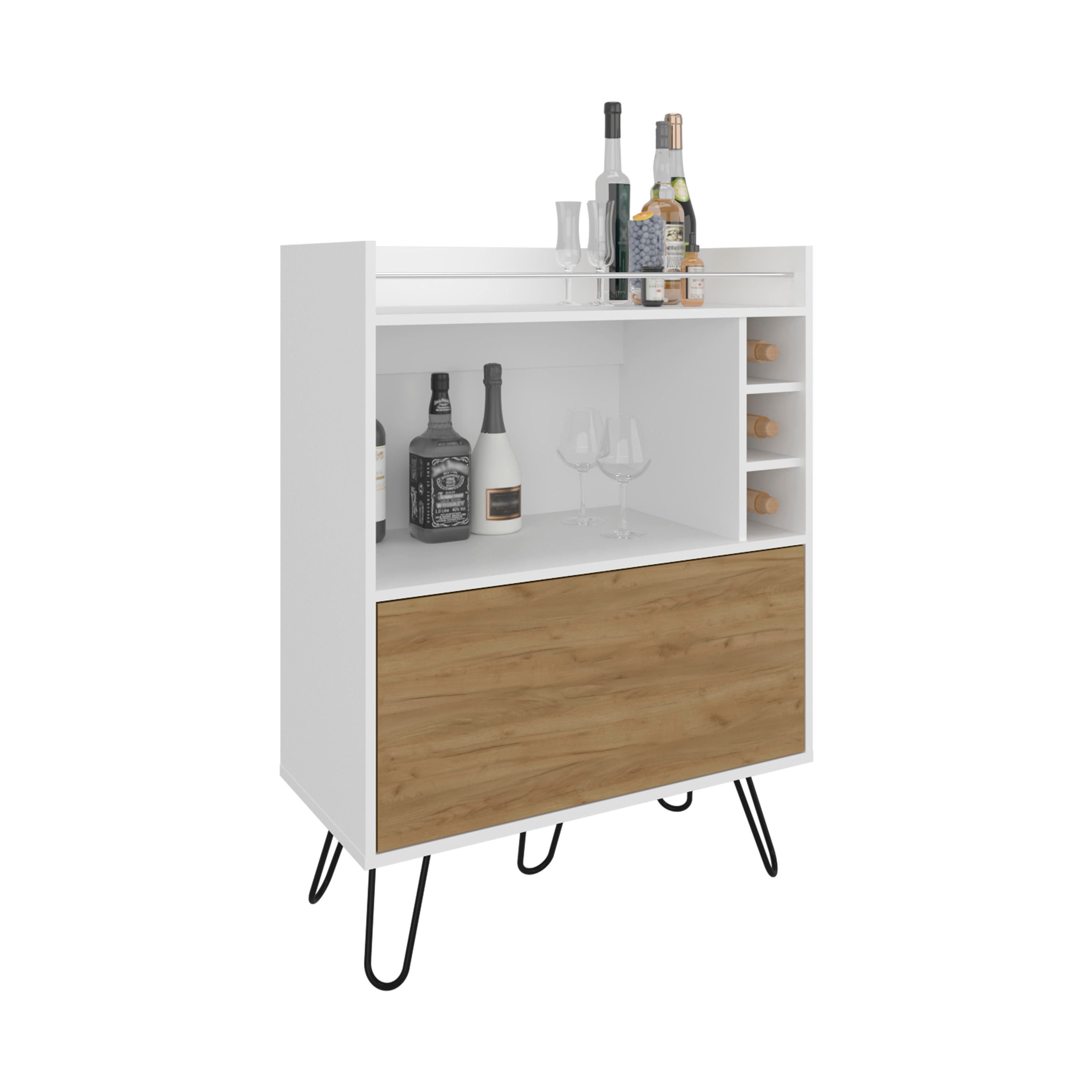 Topton Bar Cabinet, 1 Door, 4 Shelves, White / Natural Oak - Luciddepo