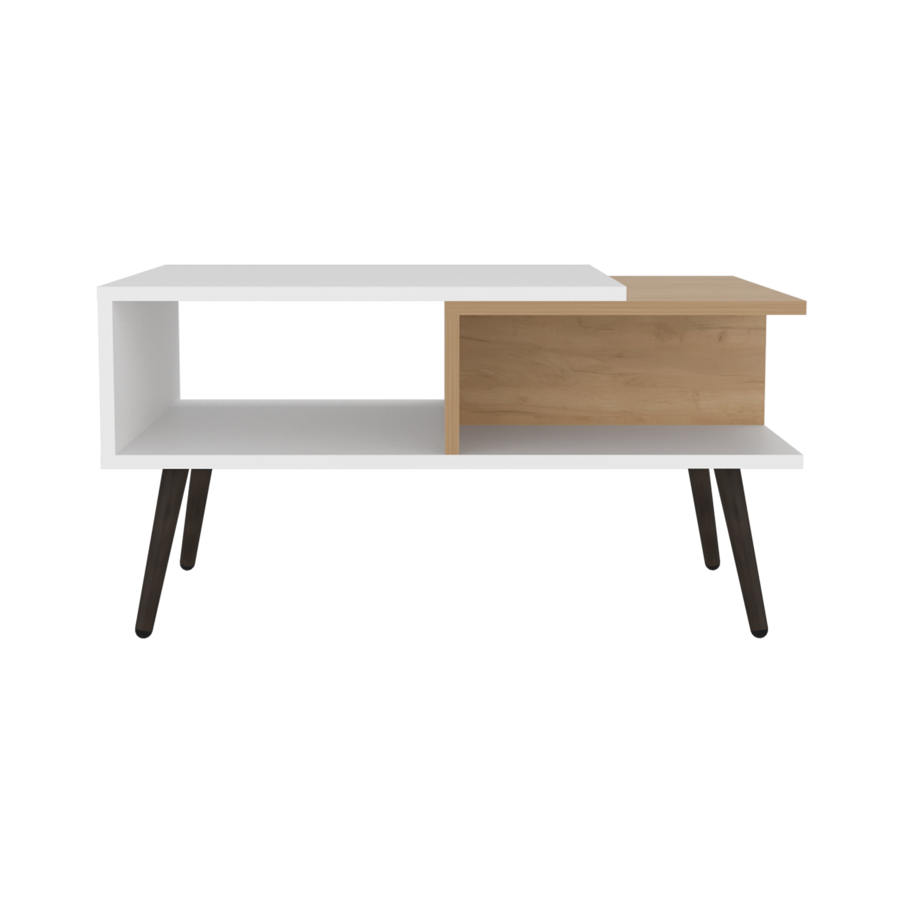Drexel Coffee Table, 2 Shelves, 4 legs, White / Natural Oak - Luciddepo