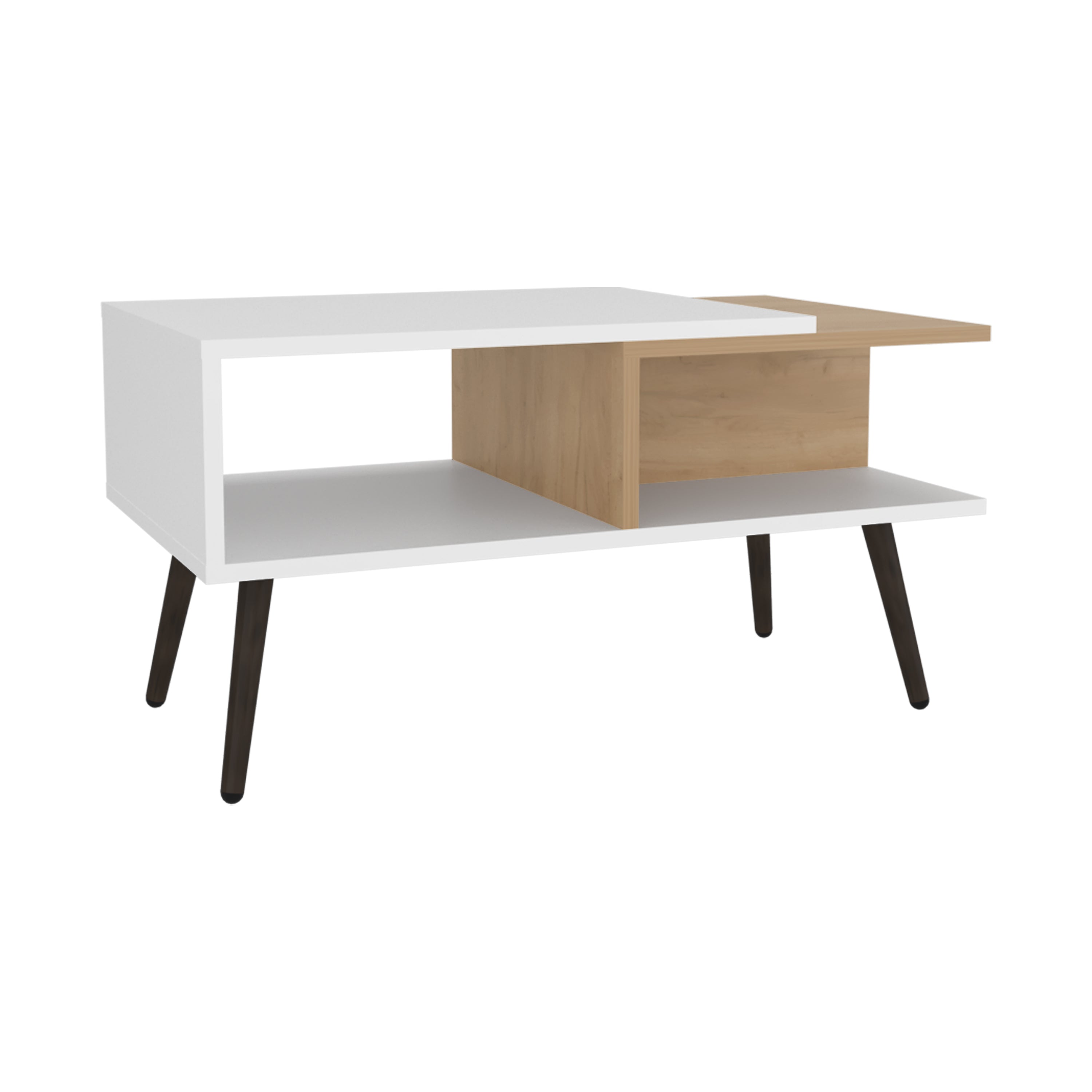 Drexel Coffee Table, 2 Shelves, 4 legs, White / Natural Oak - Luciddepo