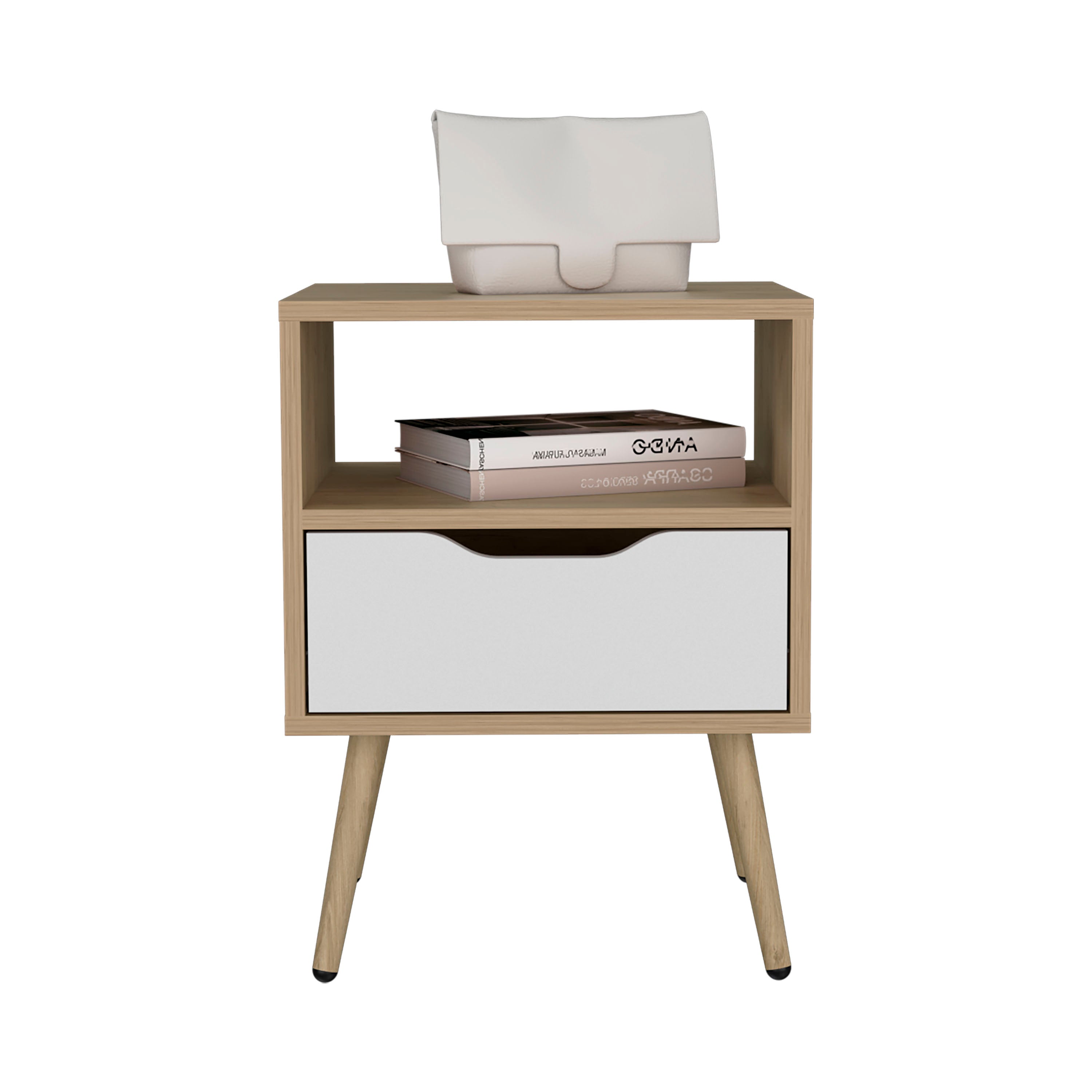 Speers Nightstand, 1 Drawer, 1 Shelf, Natural Oak / White - Luciddepo