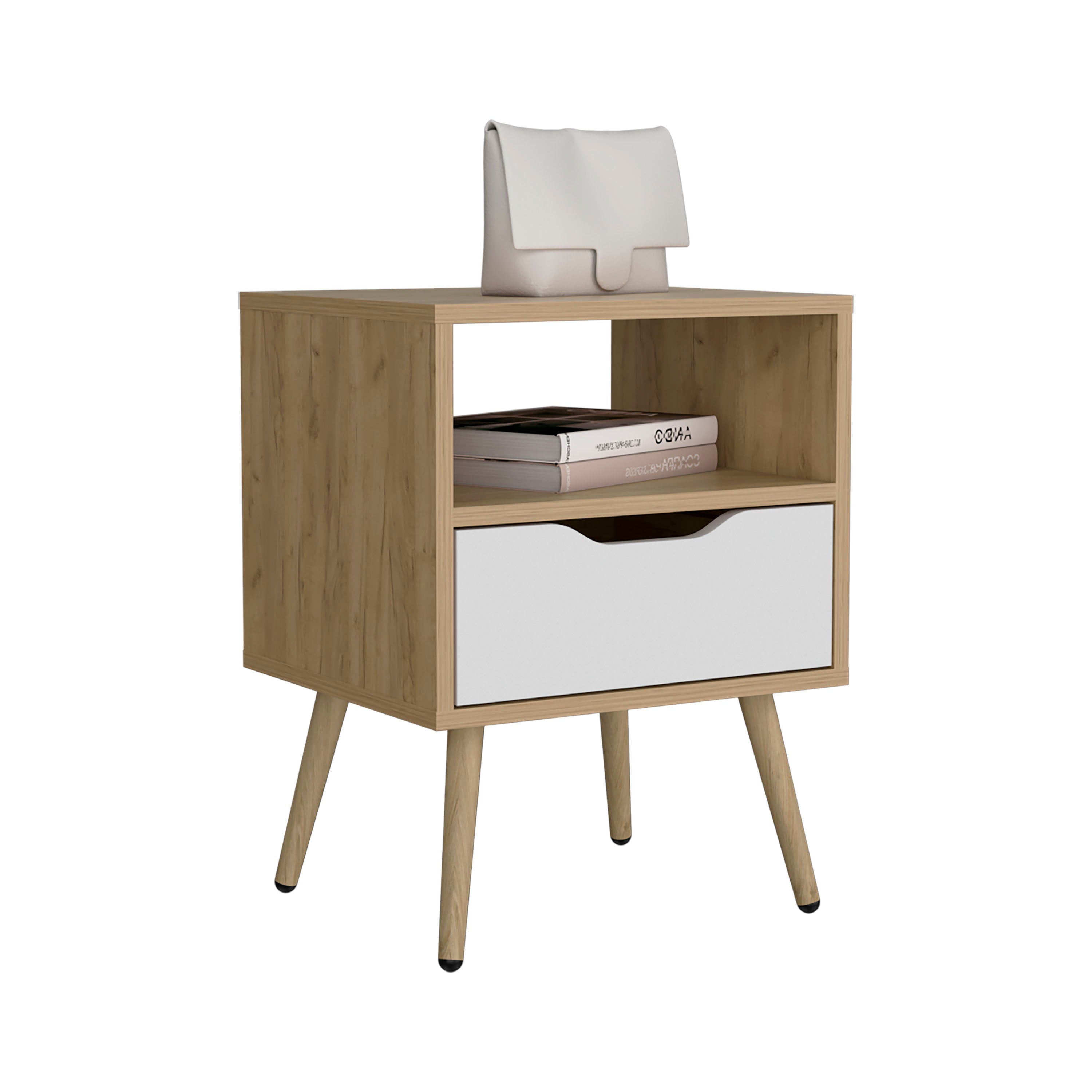 Speers Nightstand, 1 Drawer, 1 Shelf, Natural Oak / White - Luciddepo