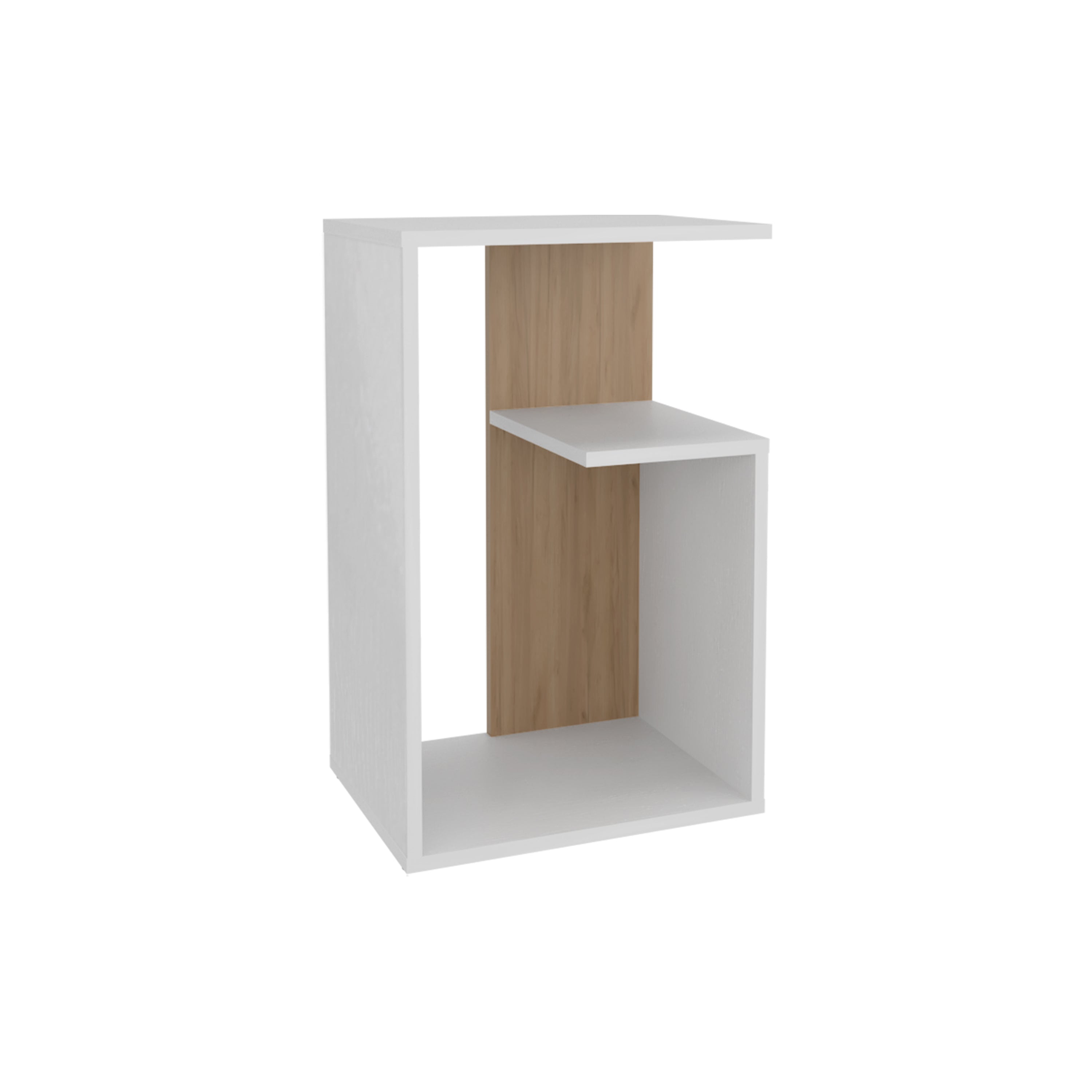 Stebbins Side Table, 2 Shelves, White Washed Oak / Natural Oak - Luciddepo
