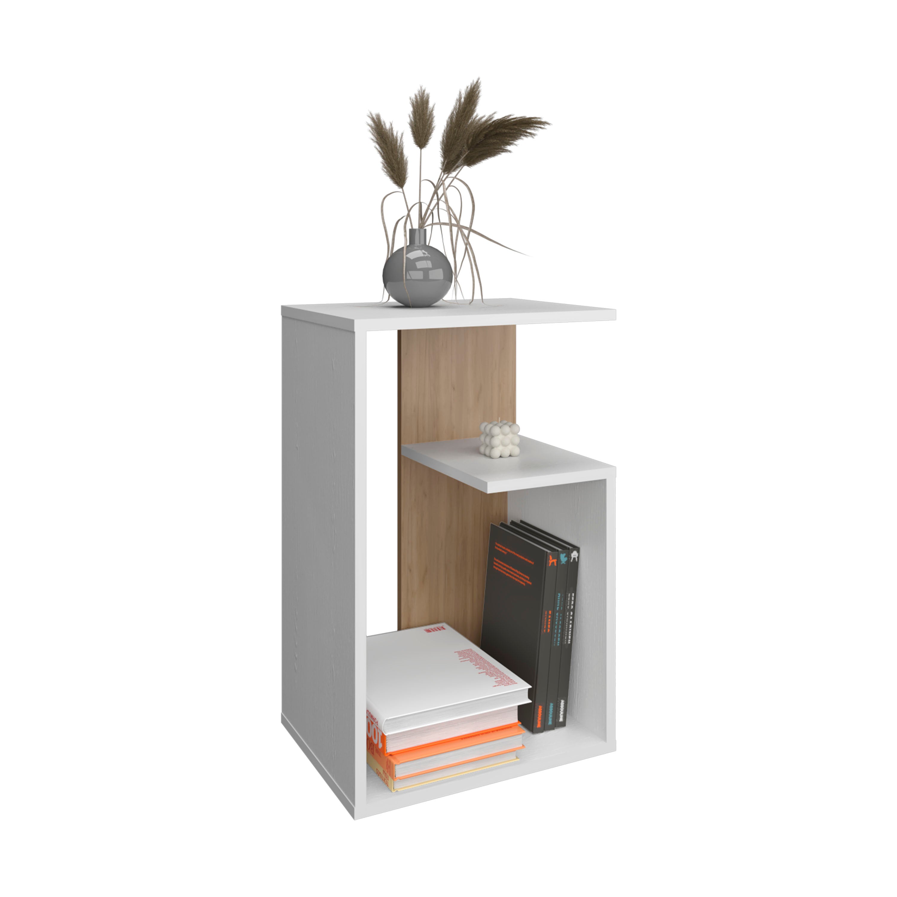 Stebbins Side Table, 2 Shelves, White Washed Oak / Natural Oak - Luciddepo