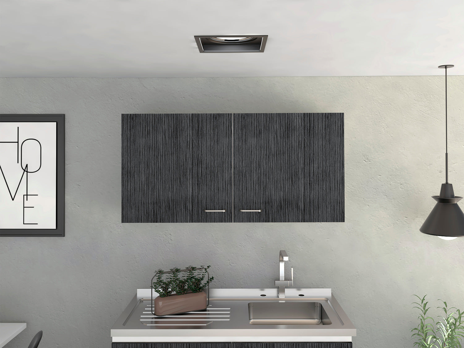 Salento Wall Double Door Cabinet, Two Shelves, White / Smokey Oak - Luciddepo