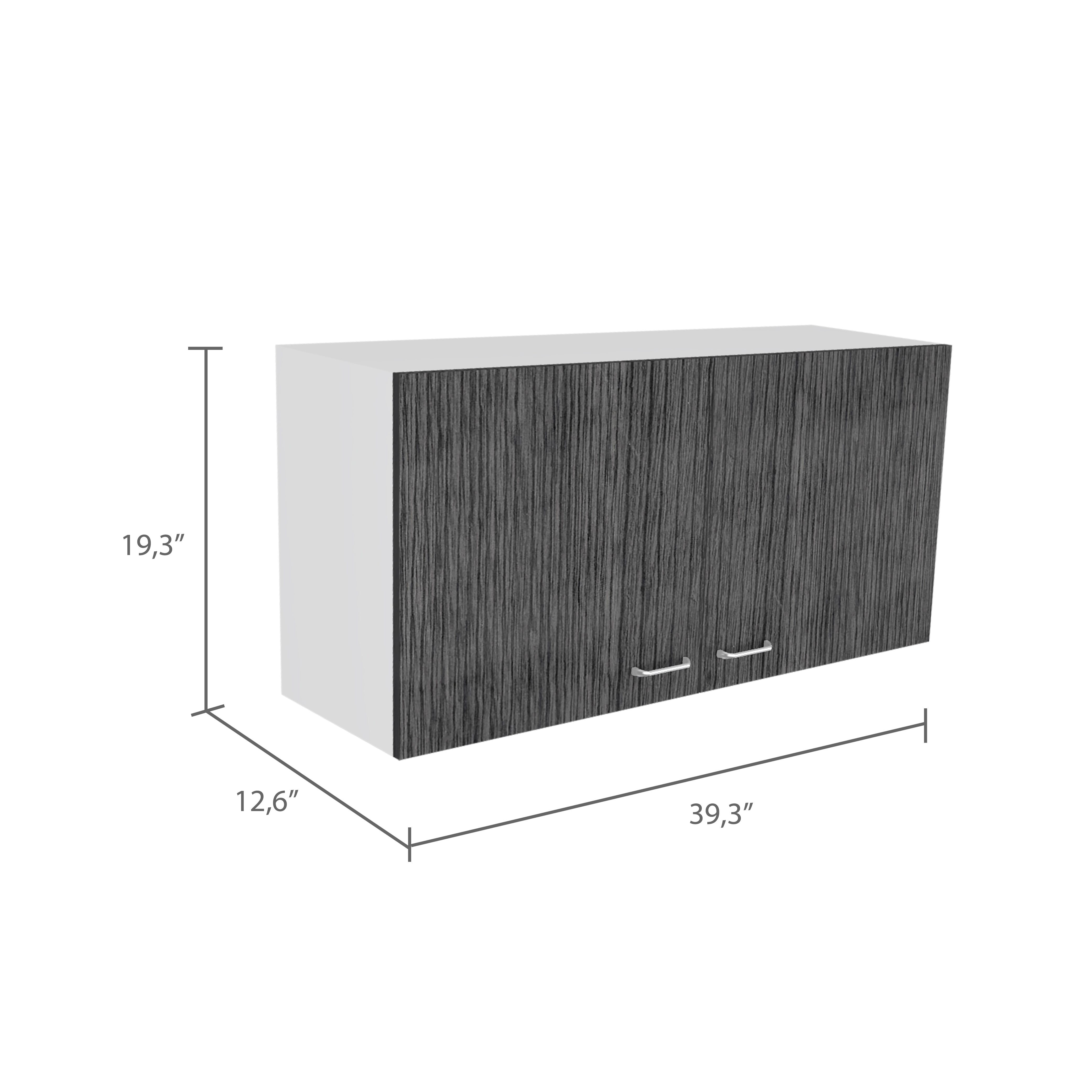 Salento Wall Double Door Cabinet, Two Shelves, White / Smokey Oak - Luciddepo