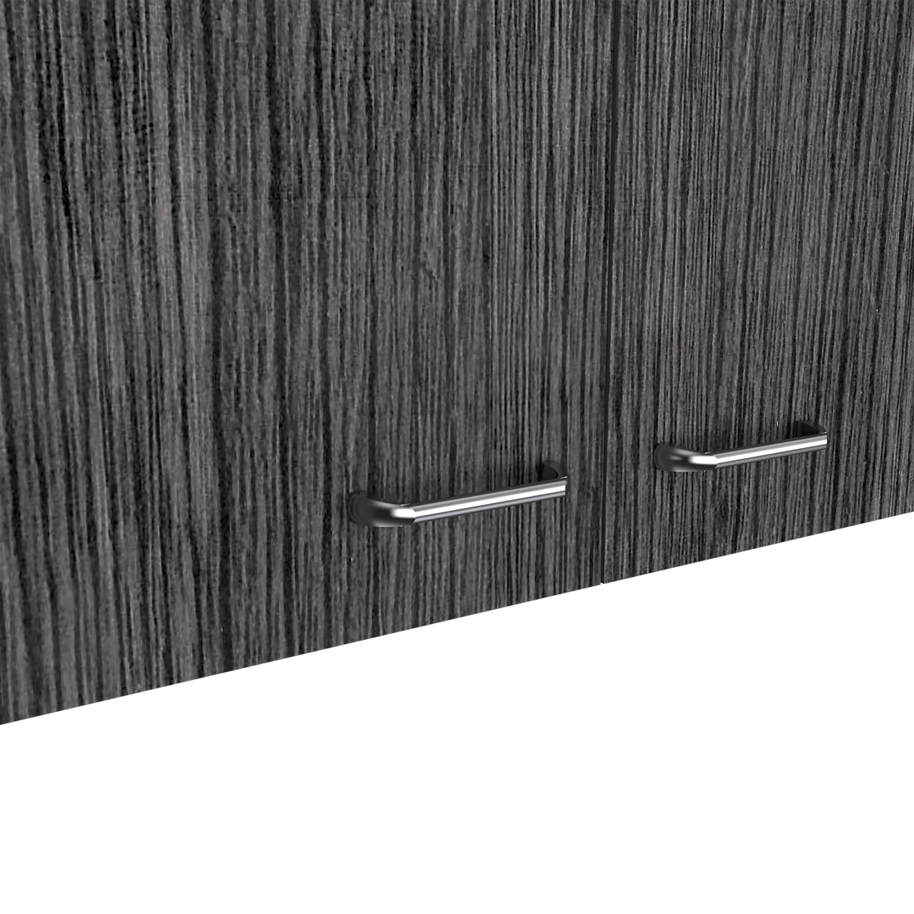 Salento Wall Double Door Cabinet, Two Shelves, White / Smokey Oak - Luciddepo