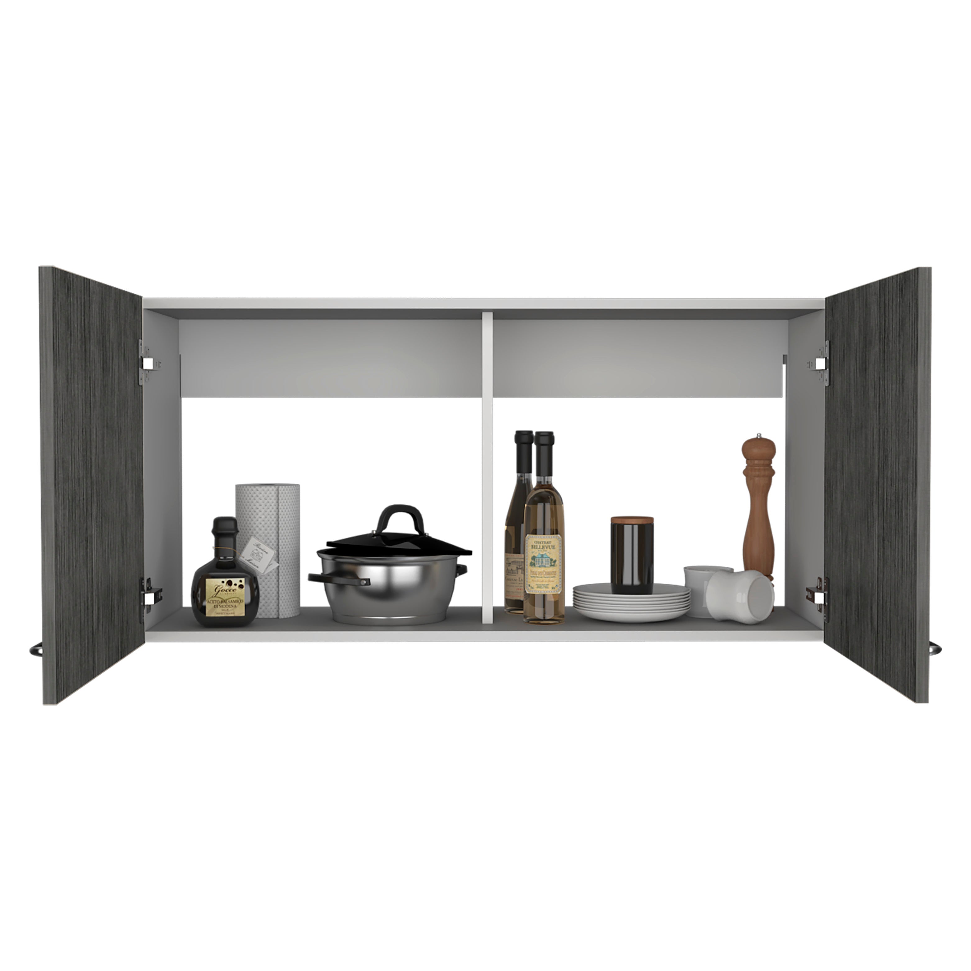 Salento Wall Double Door Cabinet, Two Shelves, White / Smokey Oak - Luciddepo