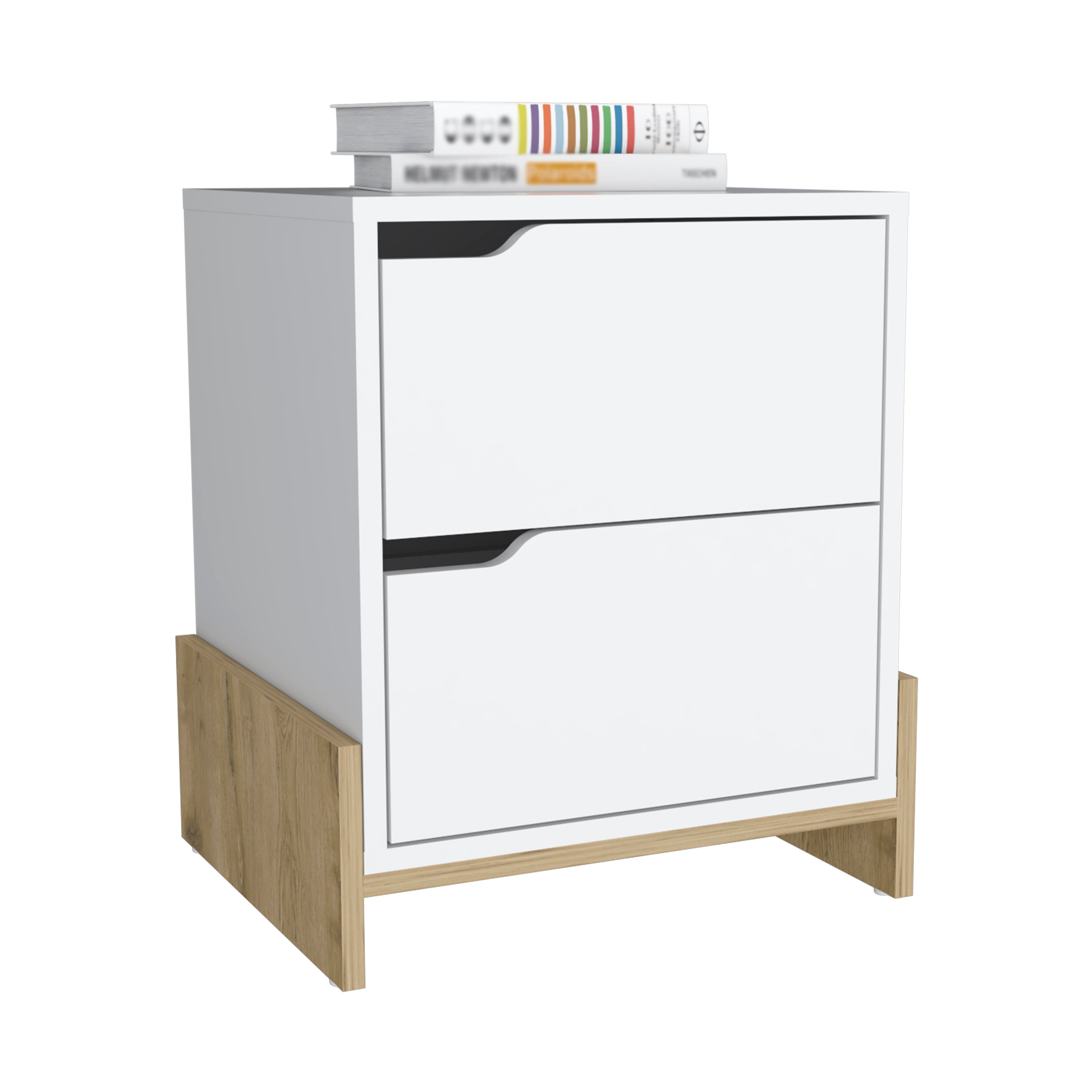 Haines Nightstand with 2-Drawers, End Table with Sturdy Base, White / Macadamia - Luciddepo