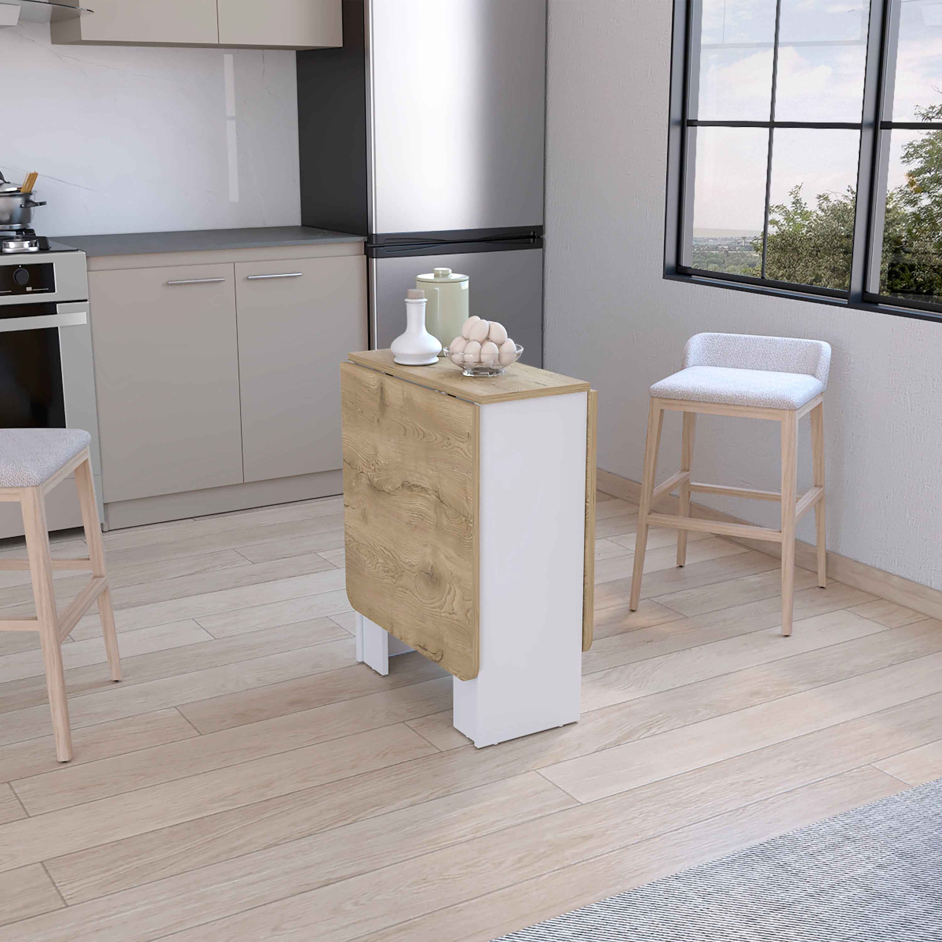 Detroit Folding Table with Expandable Design in 3 Forms, White / Macadamia