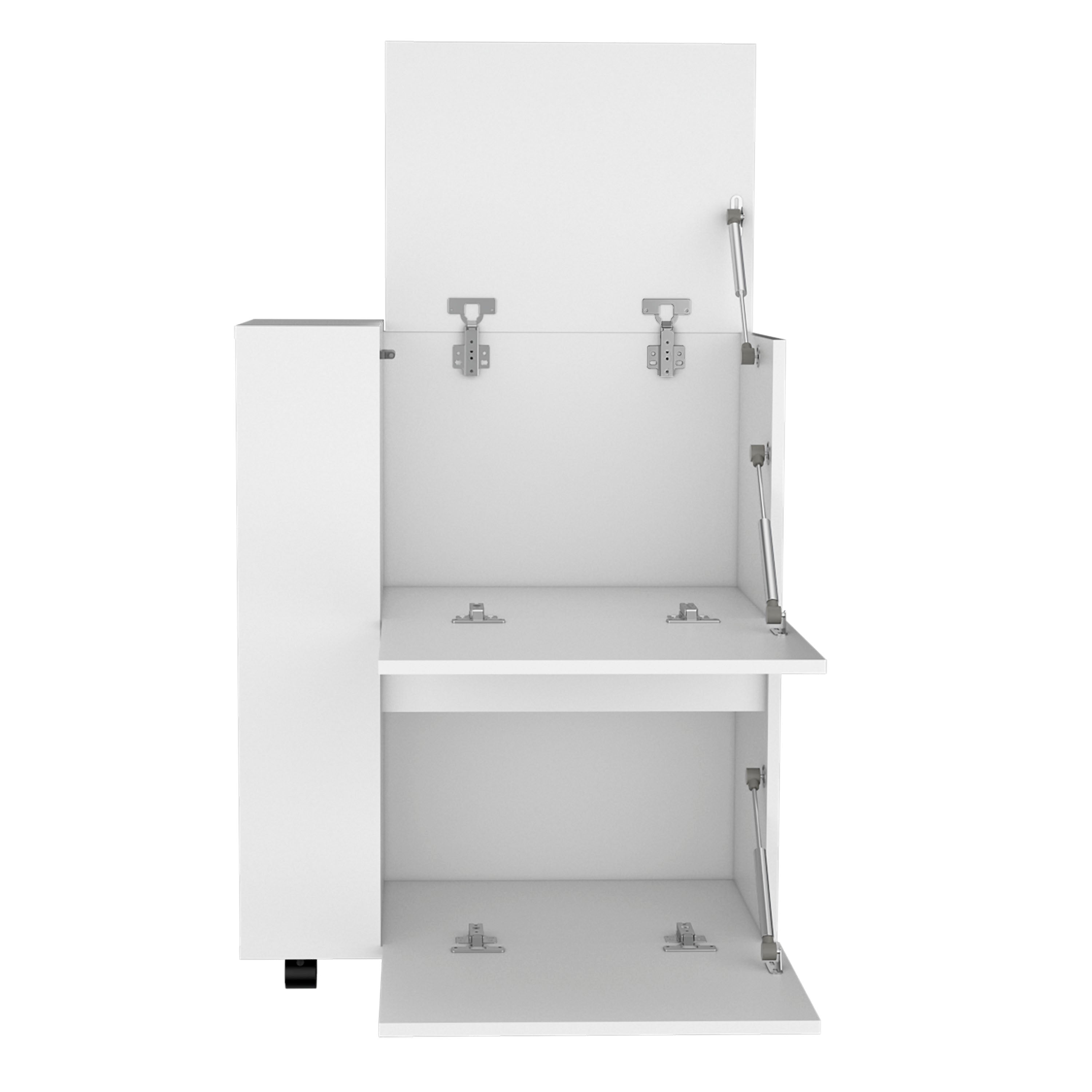 Tully Bar Cart Two Pull-Down Door Cabinets and Two Open Shelves,White - Luciddepo