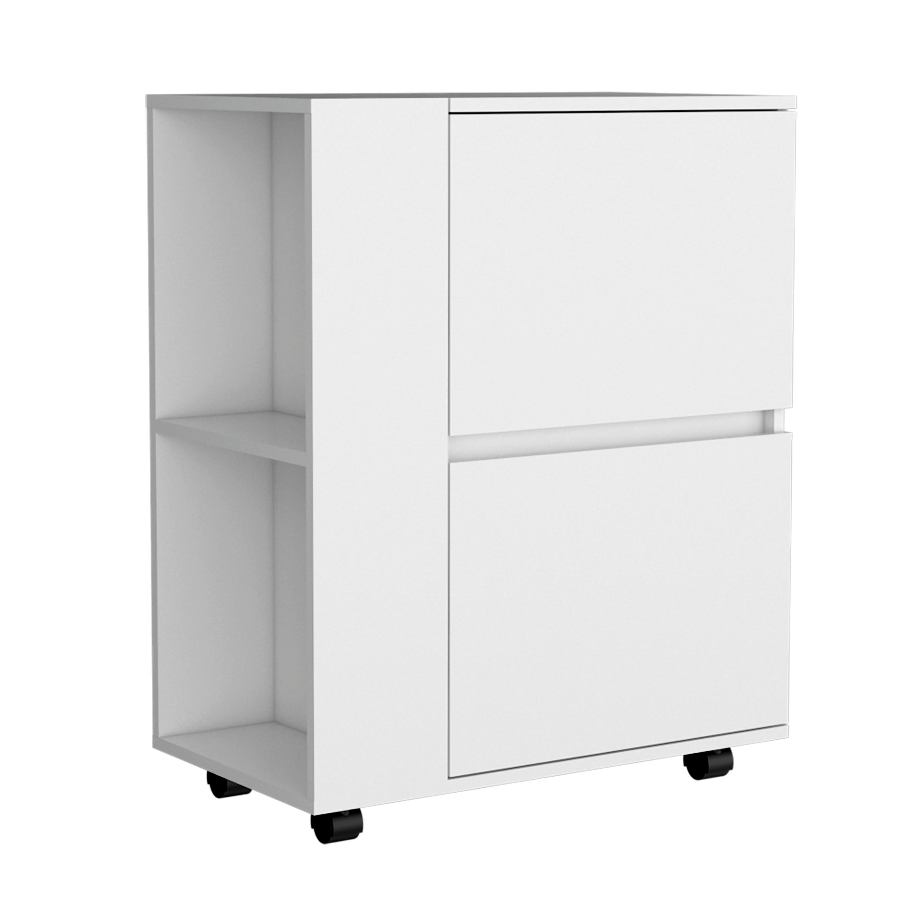 Tully Bar Cart Two Pull-Down Door Cabinets and Two Open Shelves,White - Luciddepo