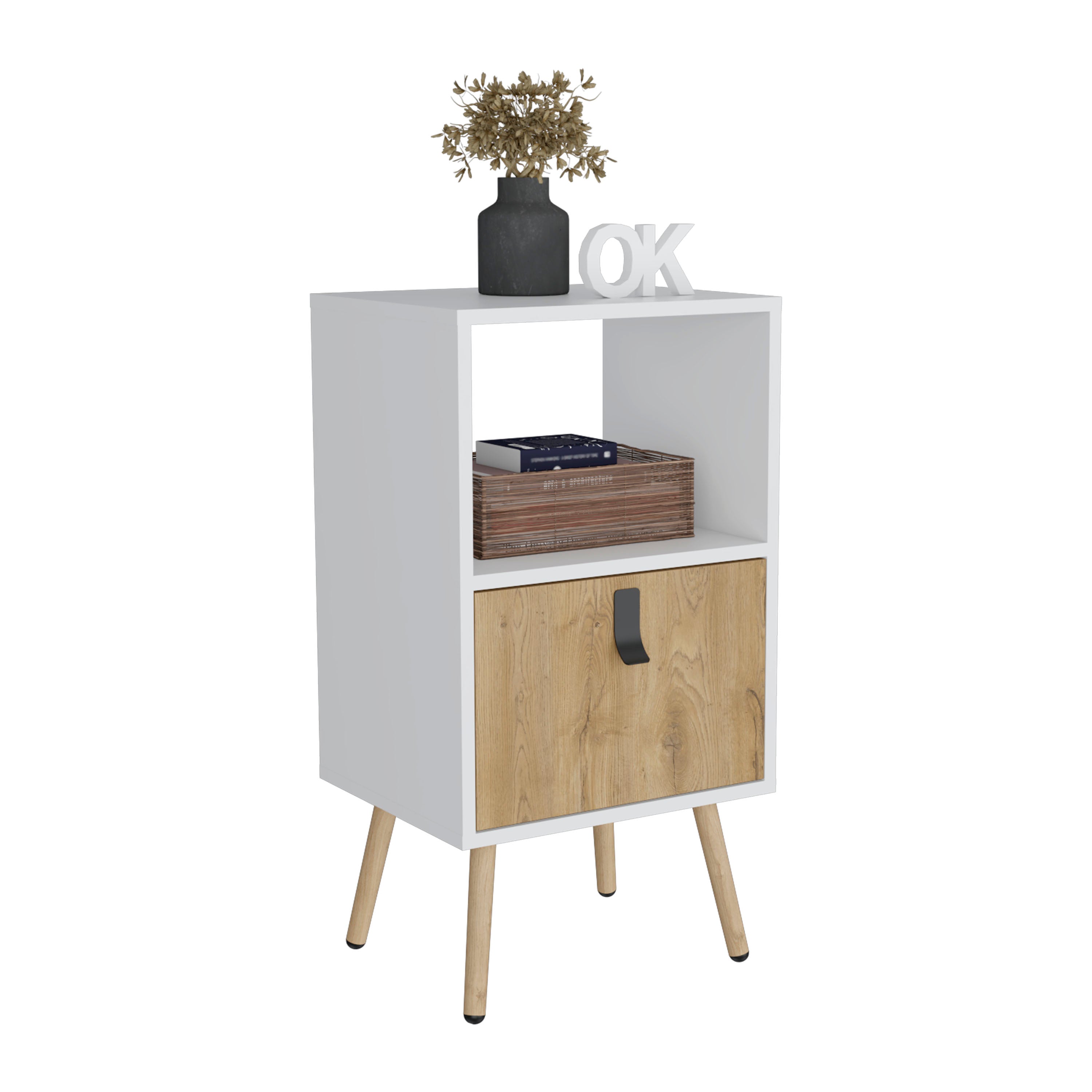 Toka Tall Nightstand with Drawer and Functional Storage - Luciddepo