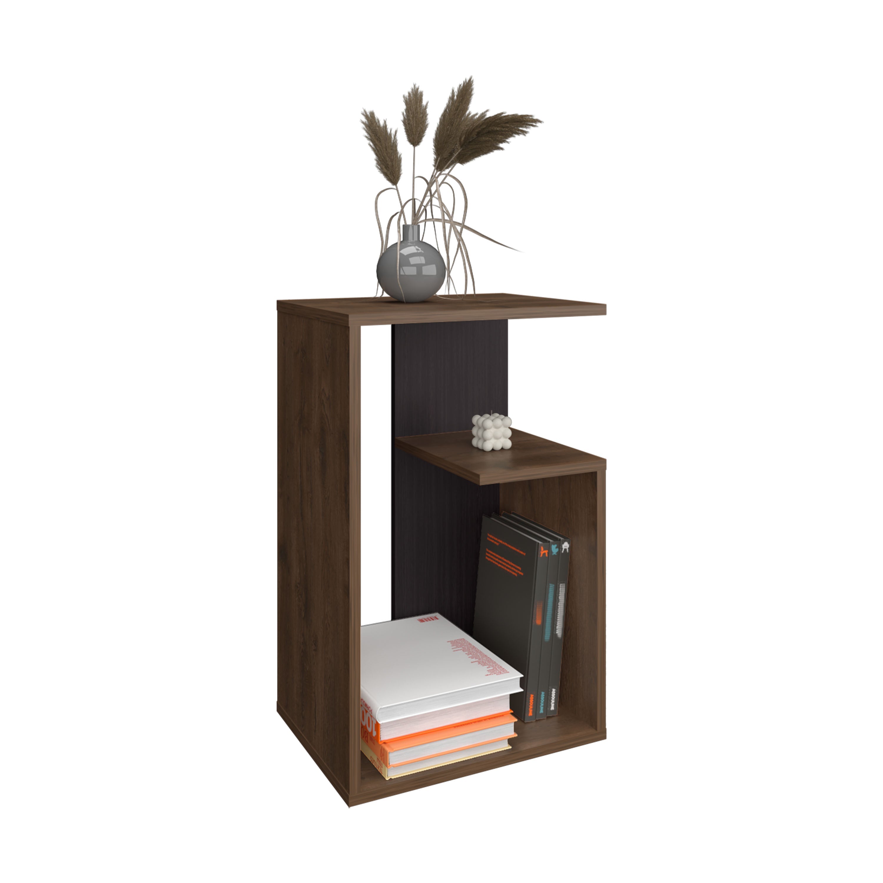 Stebbins Side Table, 2 Shelves, Dark Oak - Luciddepo