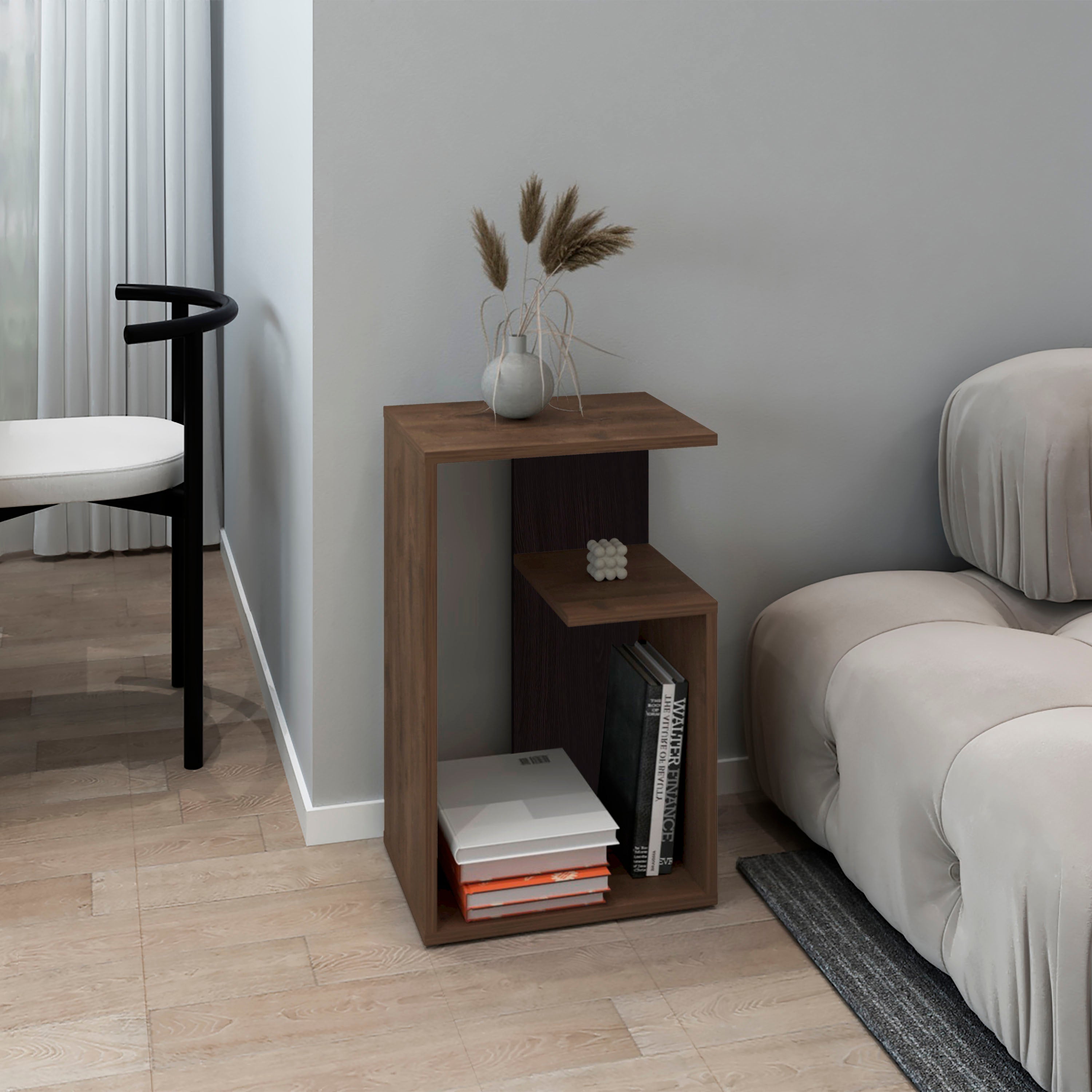 Stebbins Side Table, 2 Shelves, Dark Oak - Luciddepo