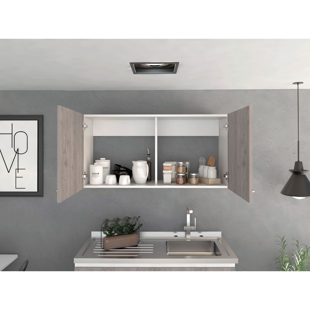 Alder Wall Double Door Cabinet, Two Shelves, White / Light Gray - Luciddepo