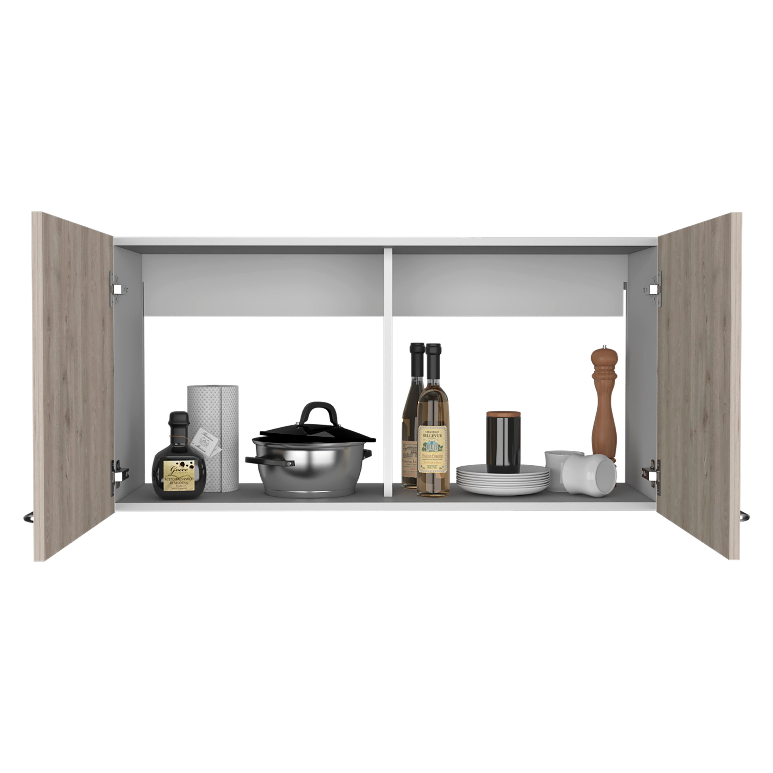 Alder Wall Double Door Cabinet, Two Shelves, White / Light Gray - Luciddepo