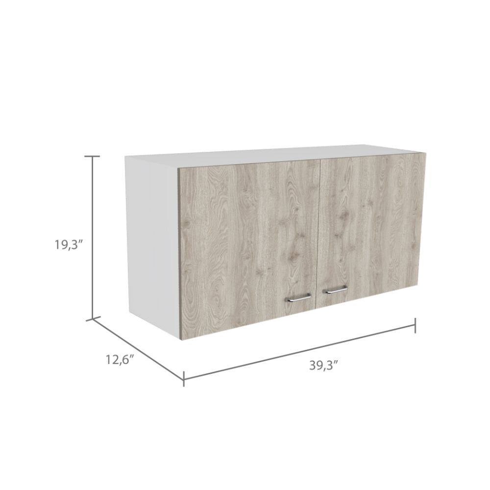 Alder Wall Double Door Cabinet, Two Shelves, White / Light Gray - Luciddepo