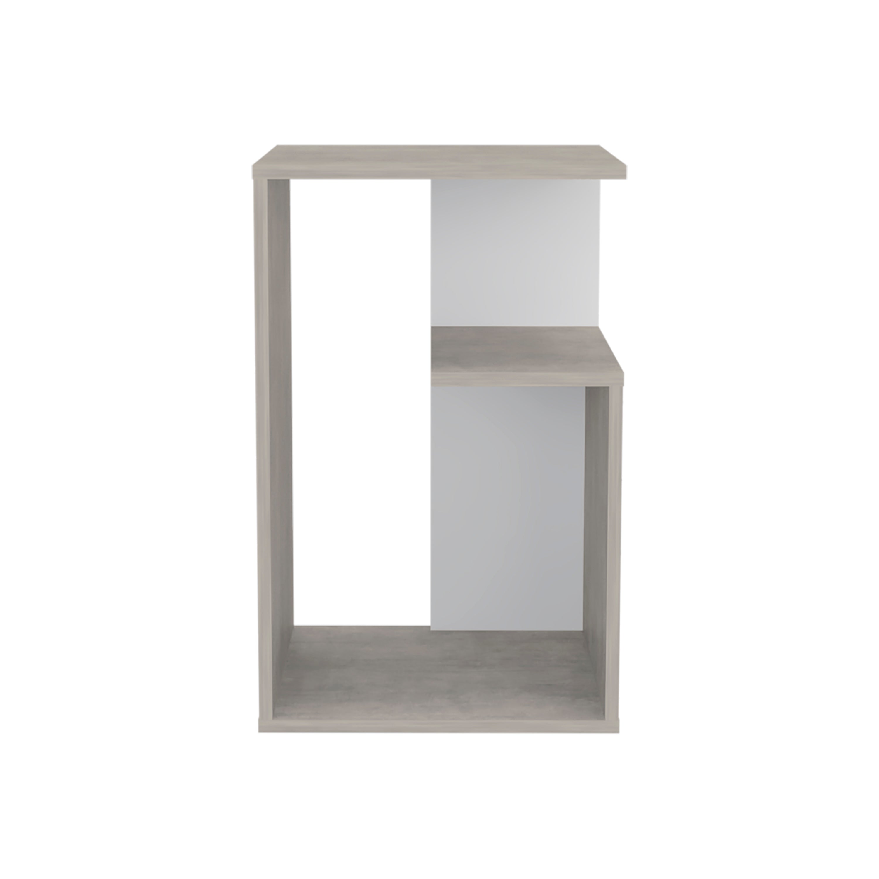 Stebbins Side Table, 2 Shelves, Concrete Gray / White Washed Oak - Luciddepo